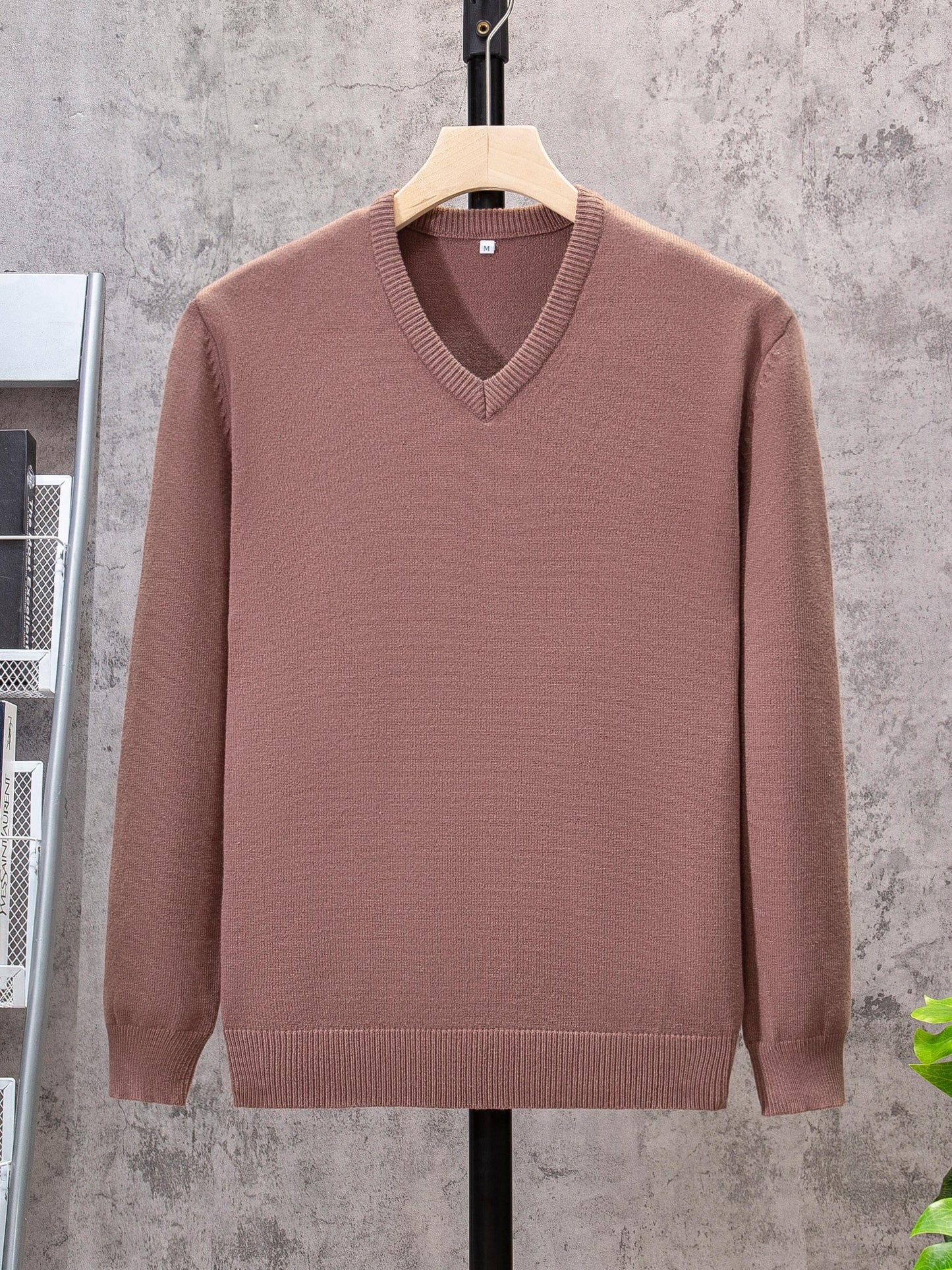 All Match Knitted Solid Sweater, Men's Casual Warm Slightly Stretch V Neck Pullover Sweater For Men Fall Winter