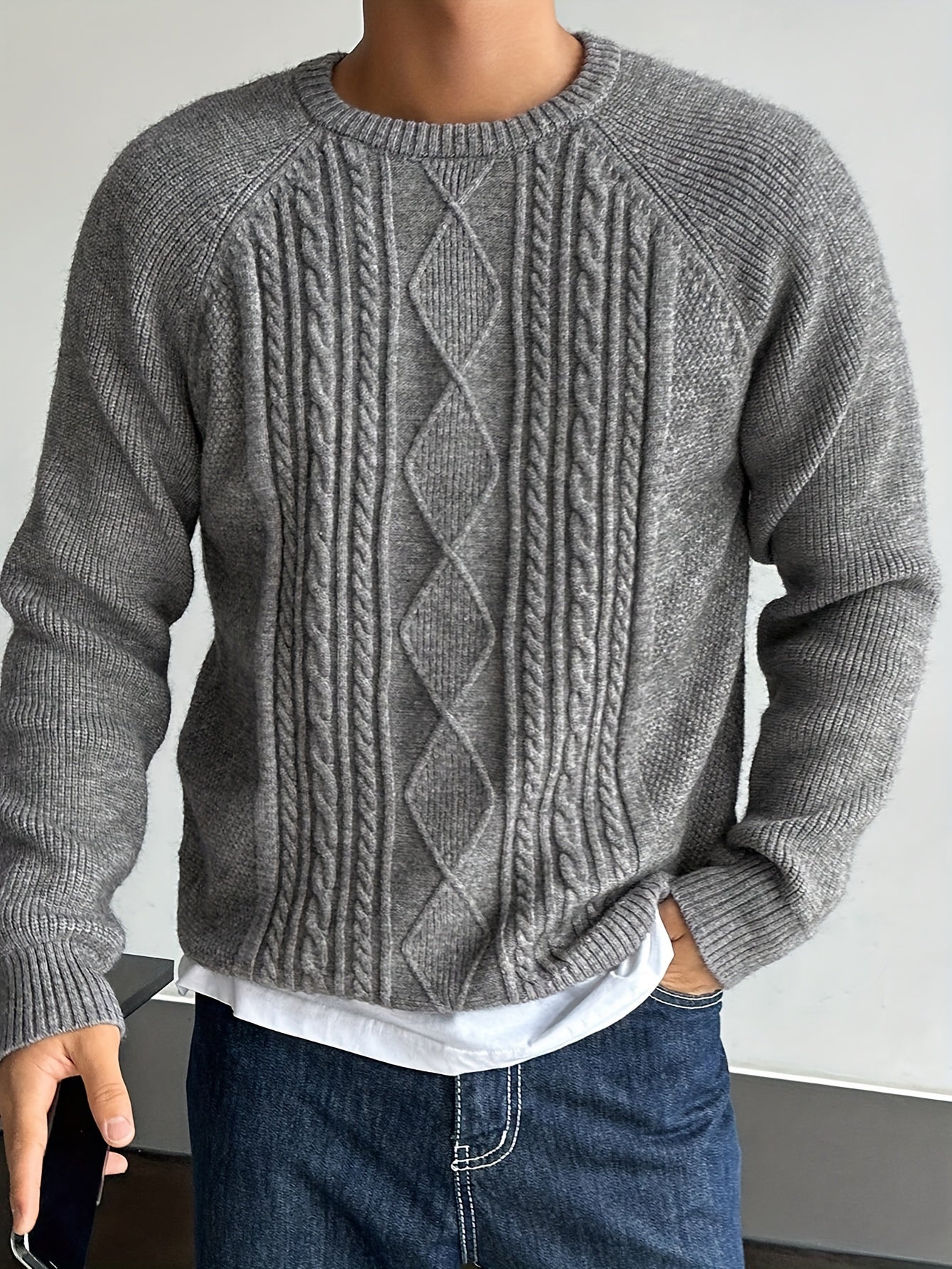 Men's Stylish Solid Color Twist Knit Sweater - Pullovers with Versatile Long Sleeve, Trendy Textured Design, and Cozy Fit for Autumn and Winter - Perfect Gift Idea for Him