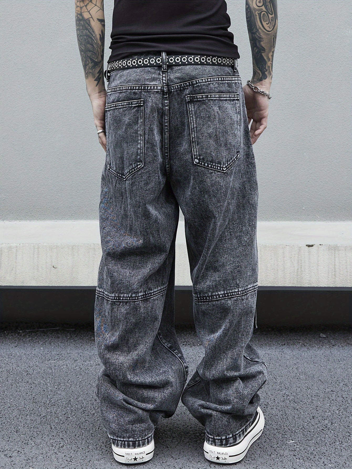 Men's Loose Fit Wide Leg Jeans With Pockets, Men's Stylish Comfy Denim Pants, Street Style Fashion