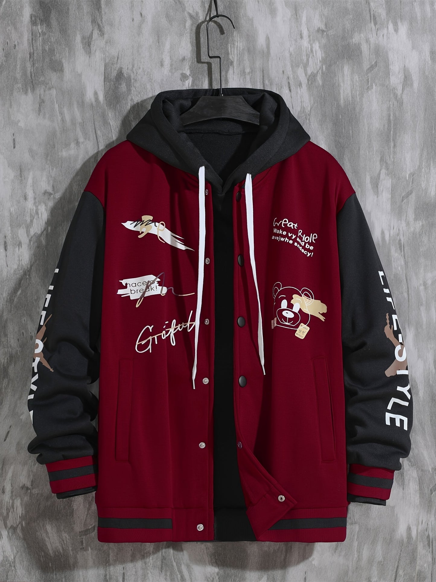 Men's Letter Print Varsity Jacket - Casual Baseball Coat for Spring and Autumn