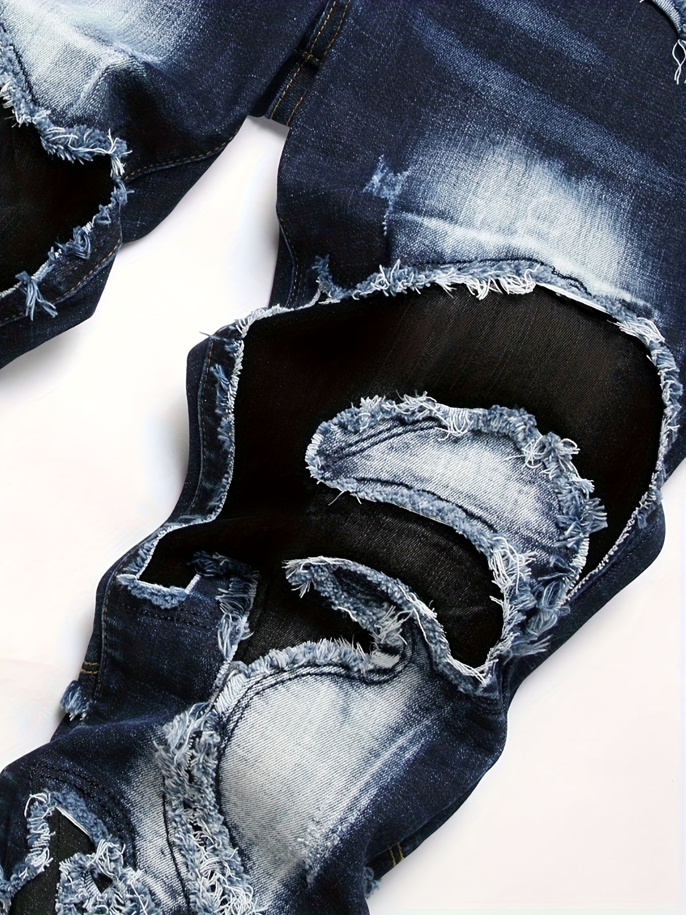 Men's Straight Leg Distressed Ripped Jeans, Fashion Patchwork Design, Versatile For All Seasons