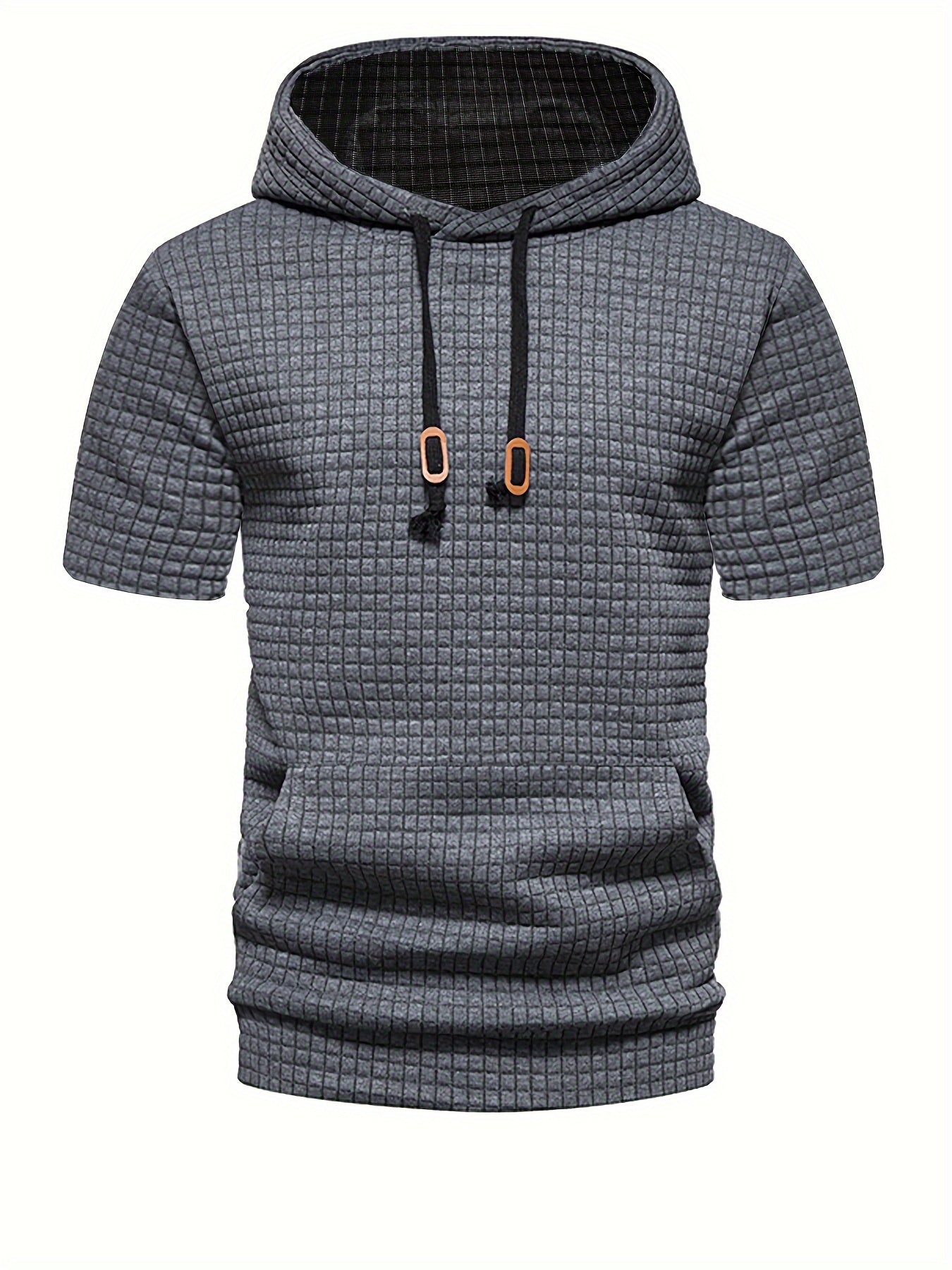 FORUWISH  -  Men's Chic Waffle Pattern Short Sleeve Hooded T-Shirt - Soft, Breathable, Casual Wear with Pocket and Relaxed Fit - Perfect for Daily Life, Outdoor Activities, and Travel