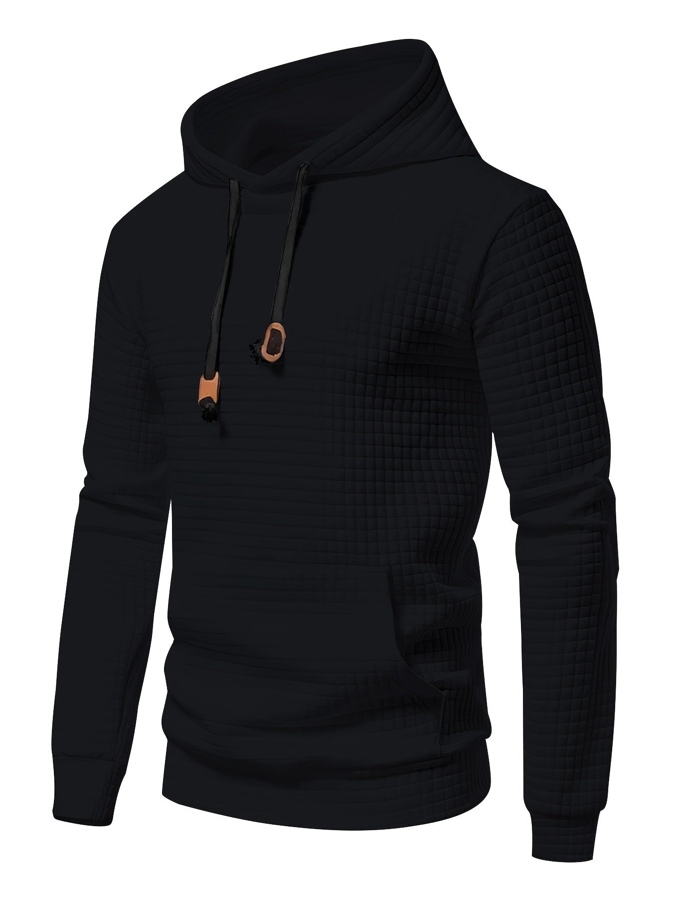 Waffle Cool Hoodies For Men, Men's Casual Solid Pullover Hooded Sweatshirt With Kangaroo Pocket Streetwear For Winter Fall, As Gifts