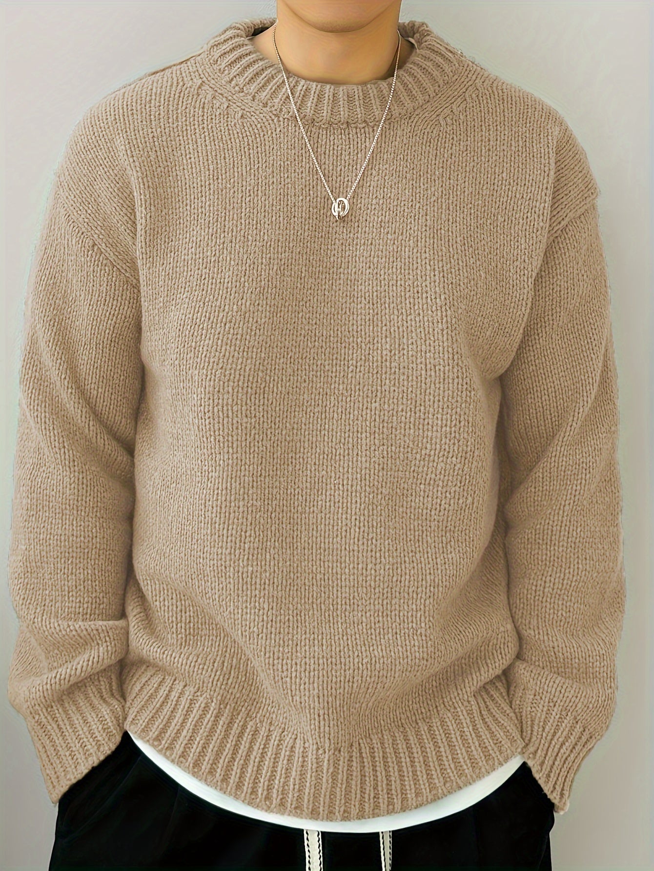 Cozy Fall Winter Essential: Men's Solid Knitted Long Sleeve Crew Neck Casual Pullover Sweater for Everyday Wear