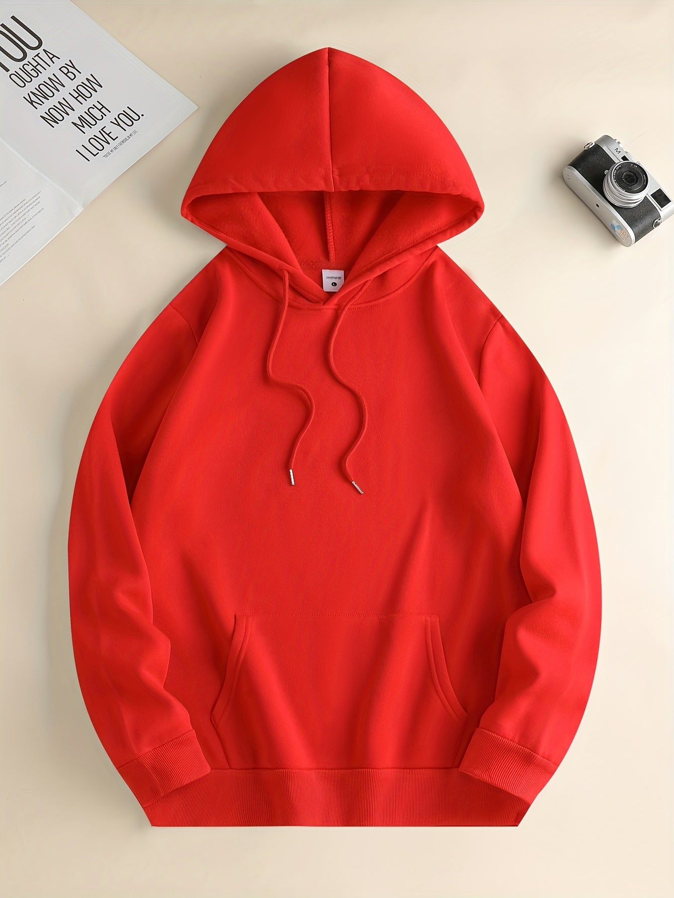 Mens Solid Color Hoodie - Cozy Loose Fit with Kangaroo Pocket - Stylish Autumn Winter Pullover for Comfy Casual Wear