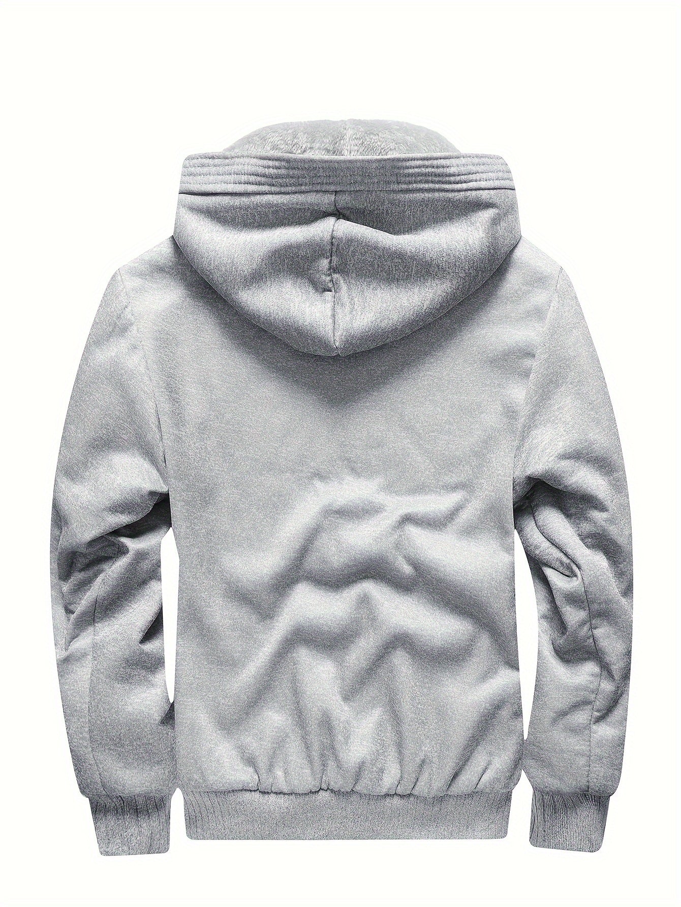 Men's Warm Fleece Hooded Jacket Coat, Warm Thick Zip Up Hoodie For Fall Winter