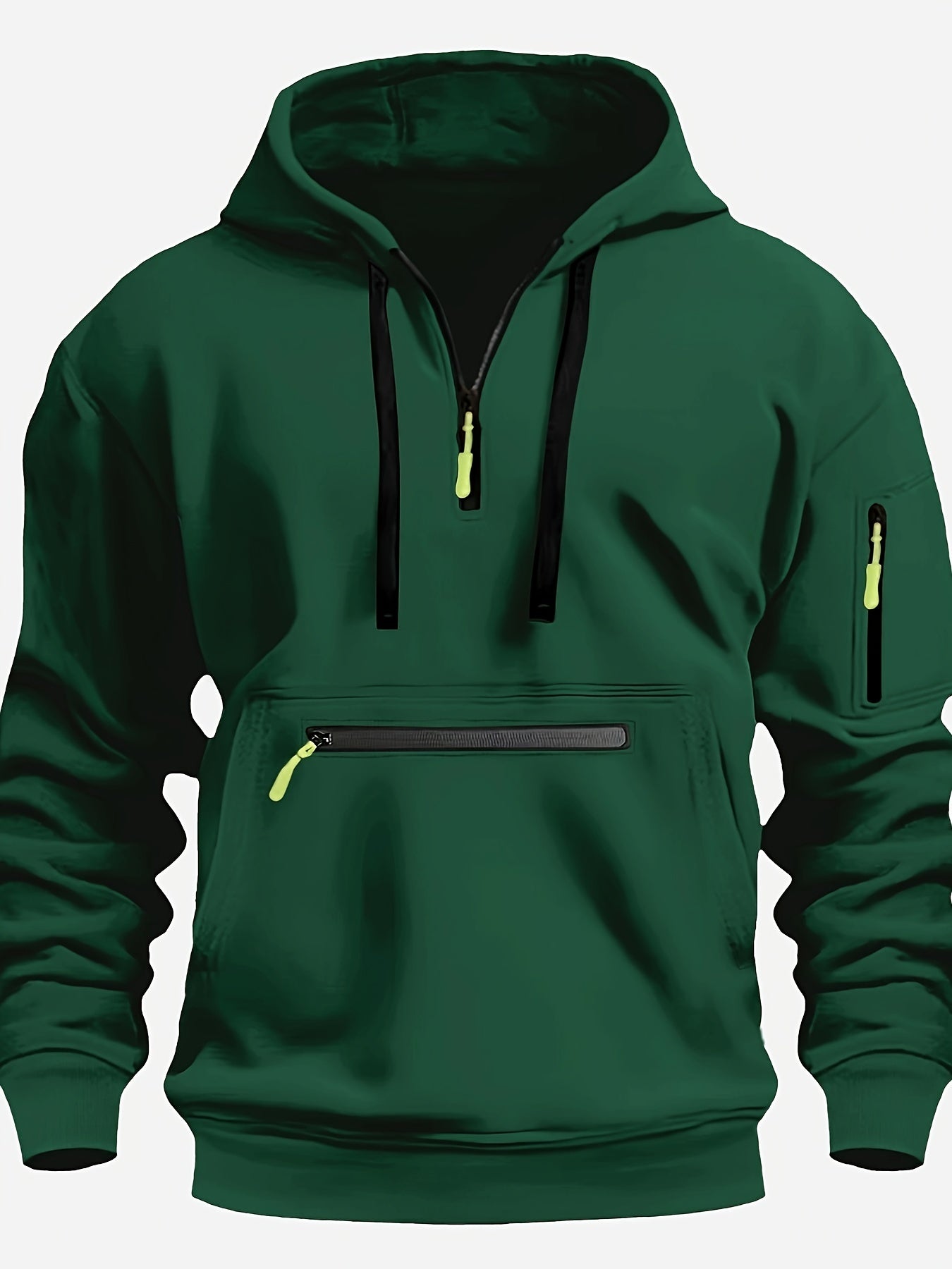 Winter Fall Essential Hoodie - Fashion Hoodies for Men with Solid Half Zip, Long Sleeve, Zippered Pocket, Casual Style