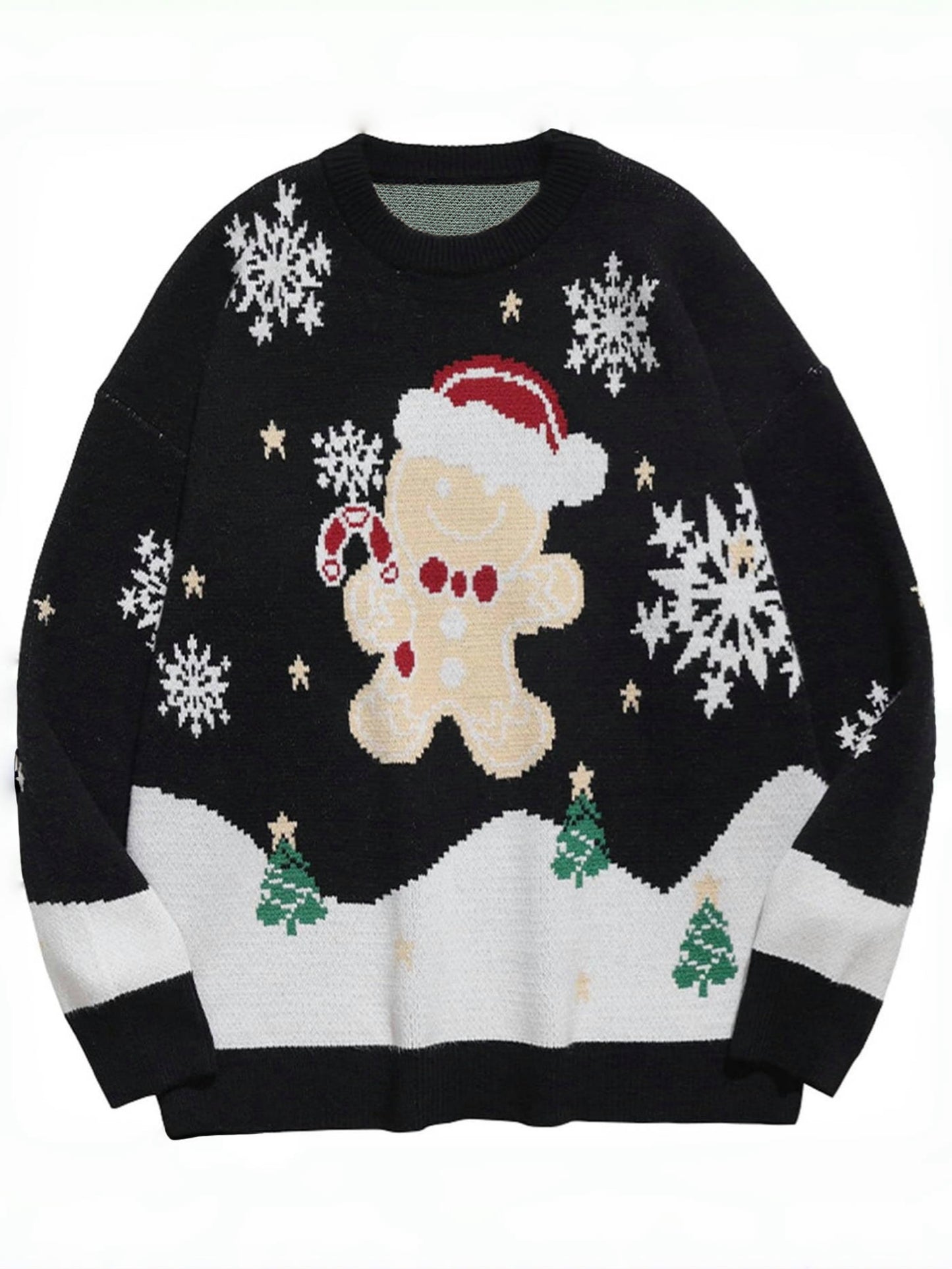 Cozy Men's Loose Fit Snowflake Graphic Print Knitted Crew Neck Long Sleeve Sweater for Fall Winter