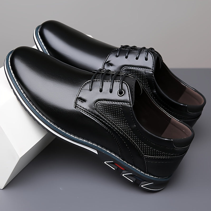 Plus Size Mens PU Leather Dress Shoes - Durable, Non-Slip, Lace-Up for Office and Everyday Wear