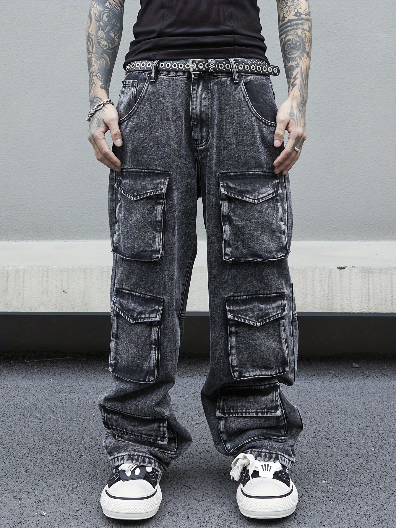 Men's Loose Fit Wide Leg Jeans With Pockets, Men's Stylish Comfy Denim Pants, Street Style Fashion