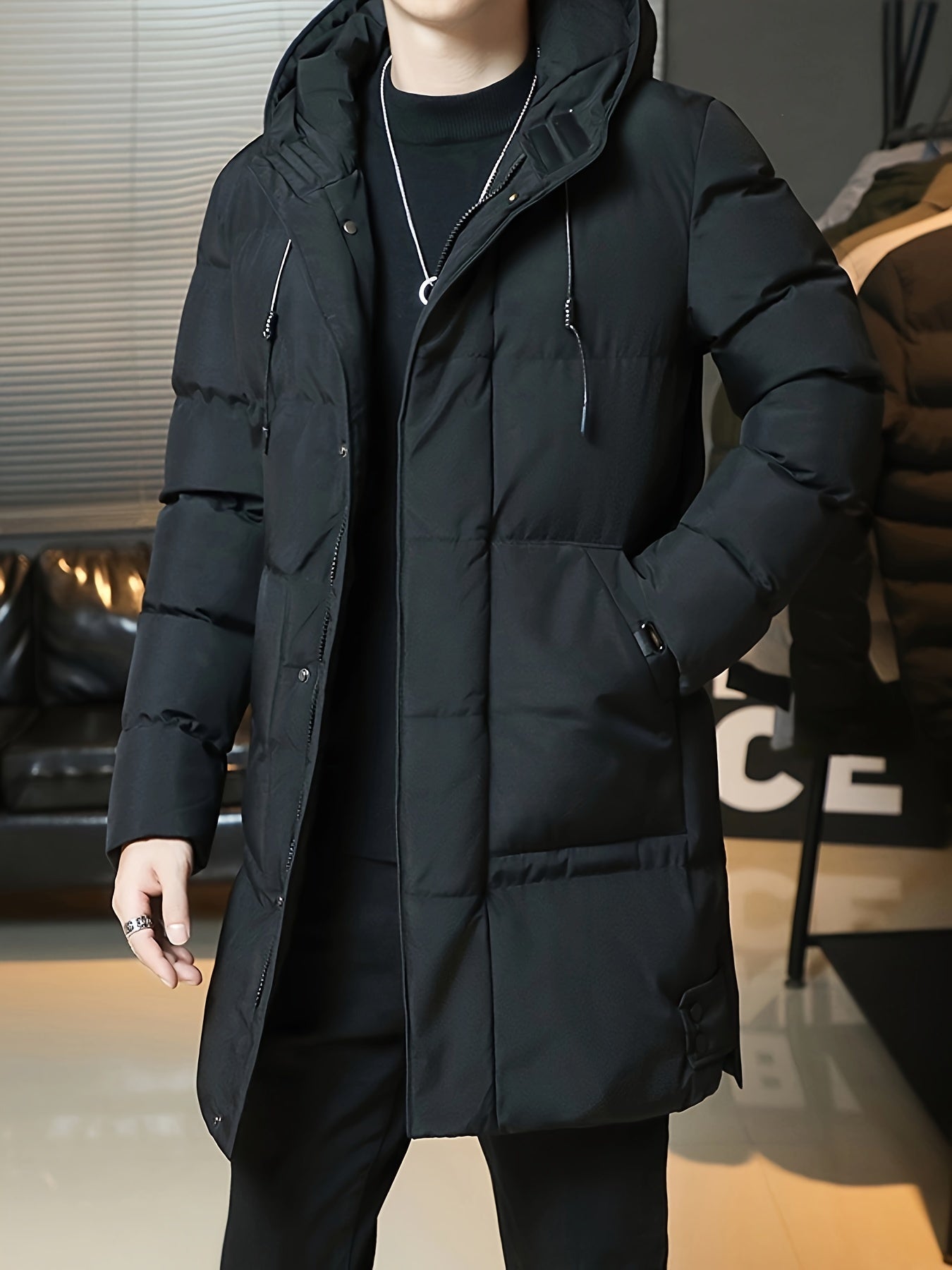 Men's Casual Hooded Long Winter Coat, Warm Thick Padded Coat For Fall Winter