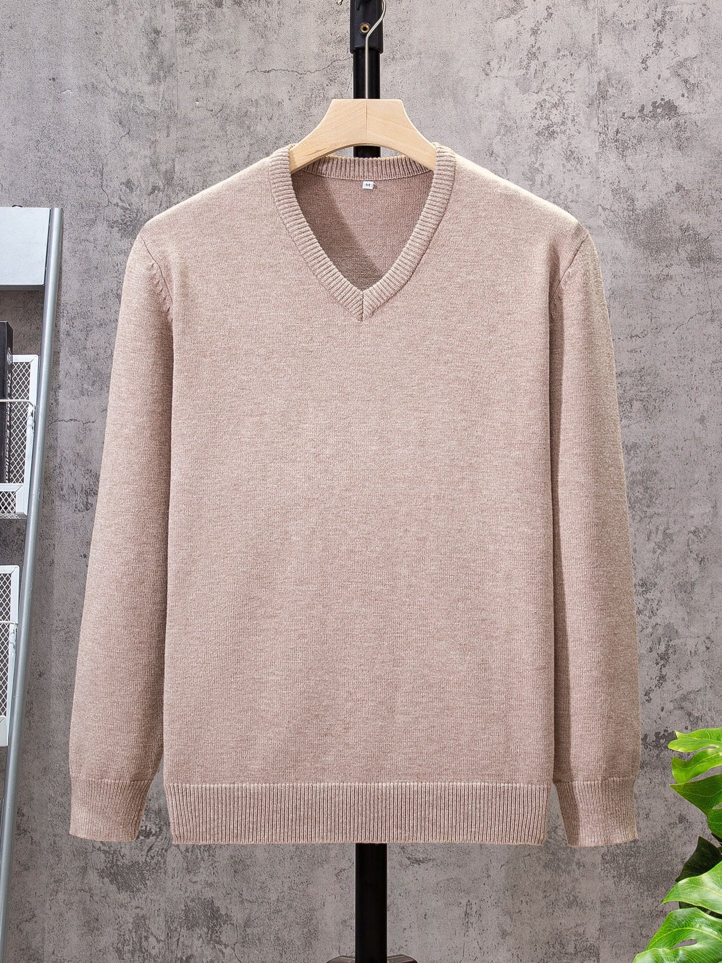 All Match Knitted Solid Sweater, Men's Casual Warm Slightly Stretch V Neck Pullover Sweater For Men Fall Winter