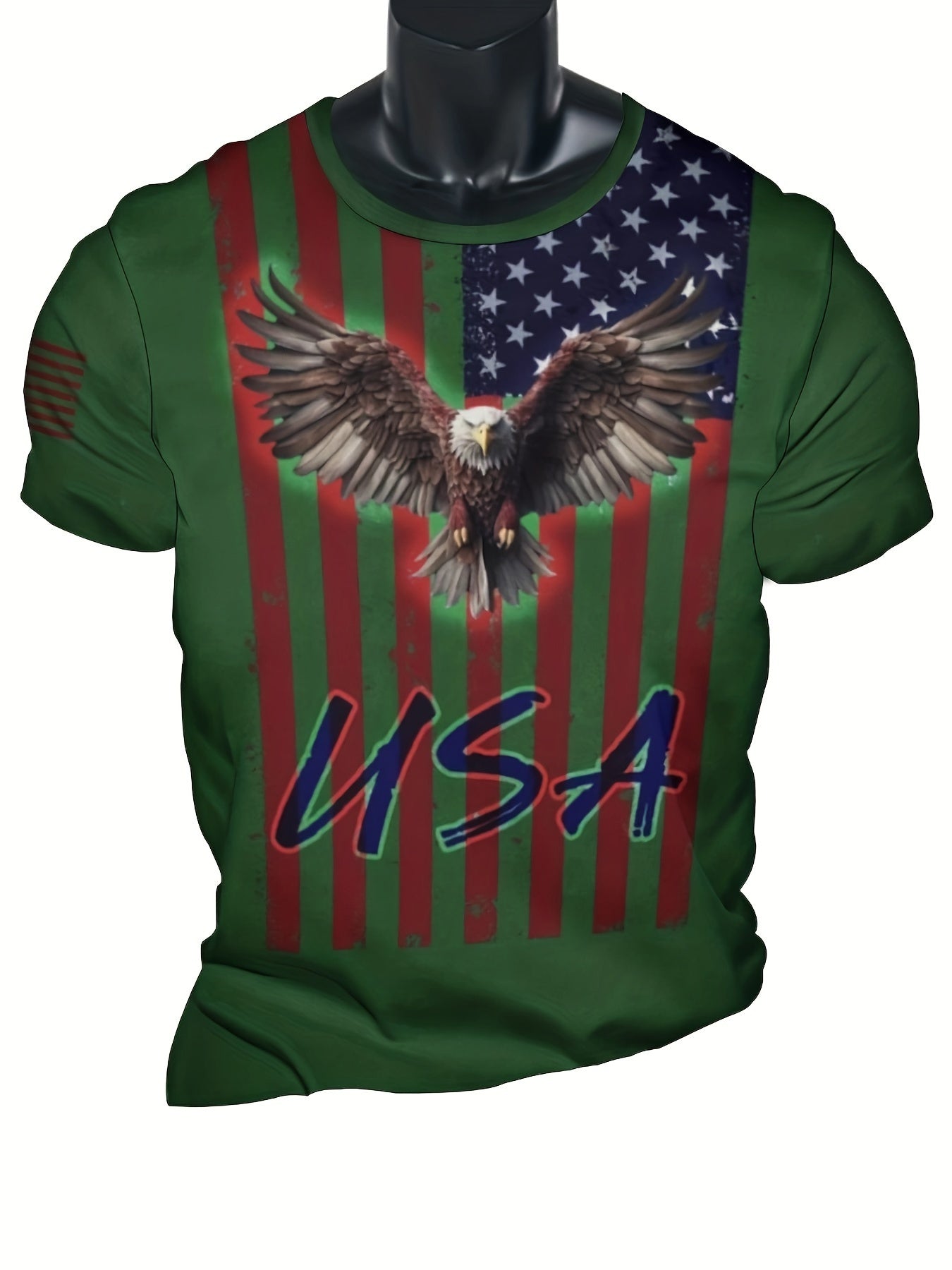 Eagle And Flag Print T-shirt, Men's Casual Street Style Stretch Round Neck Tee Shirt For Summer