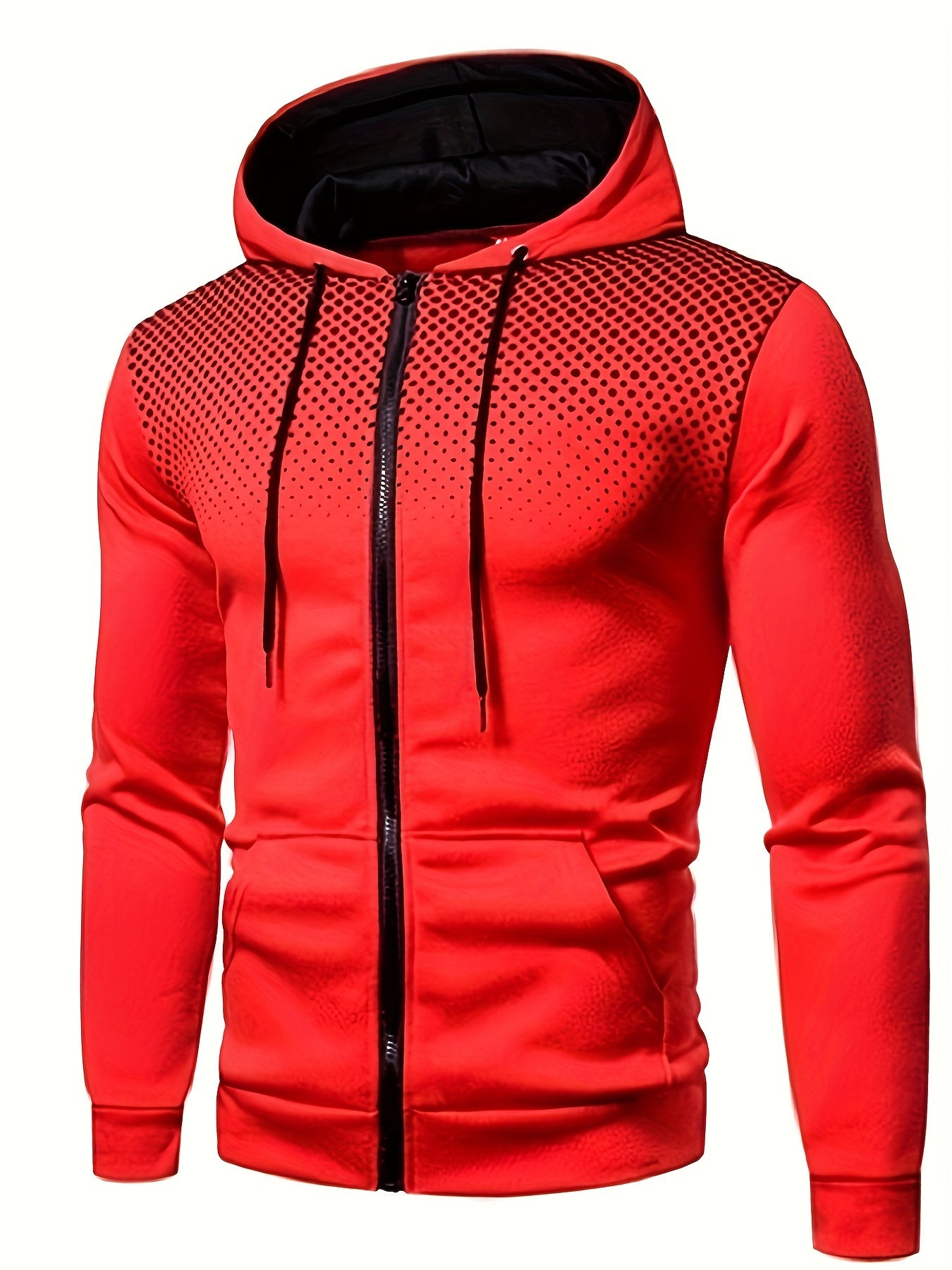 Men's Casual Long Sleeve Dot Print Hooded Jacket with Zipper for Gym Sports - Spring Fall Hoodie Coat