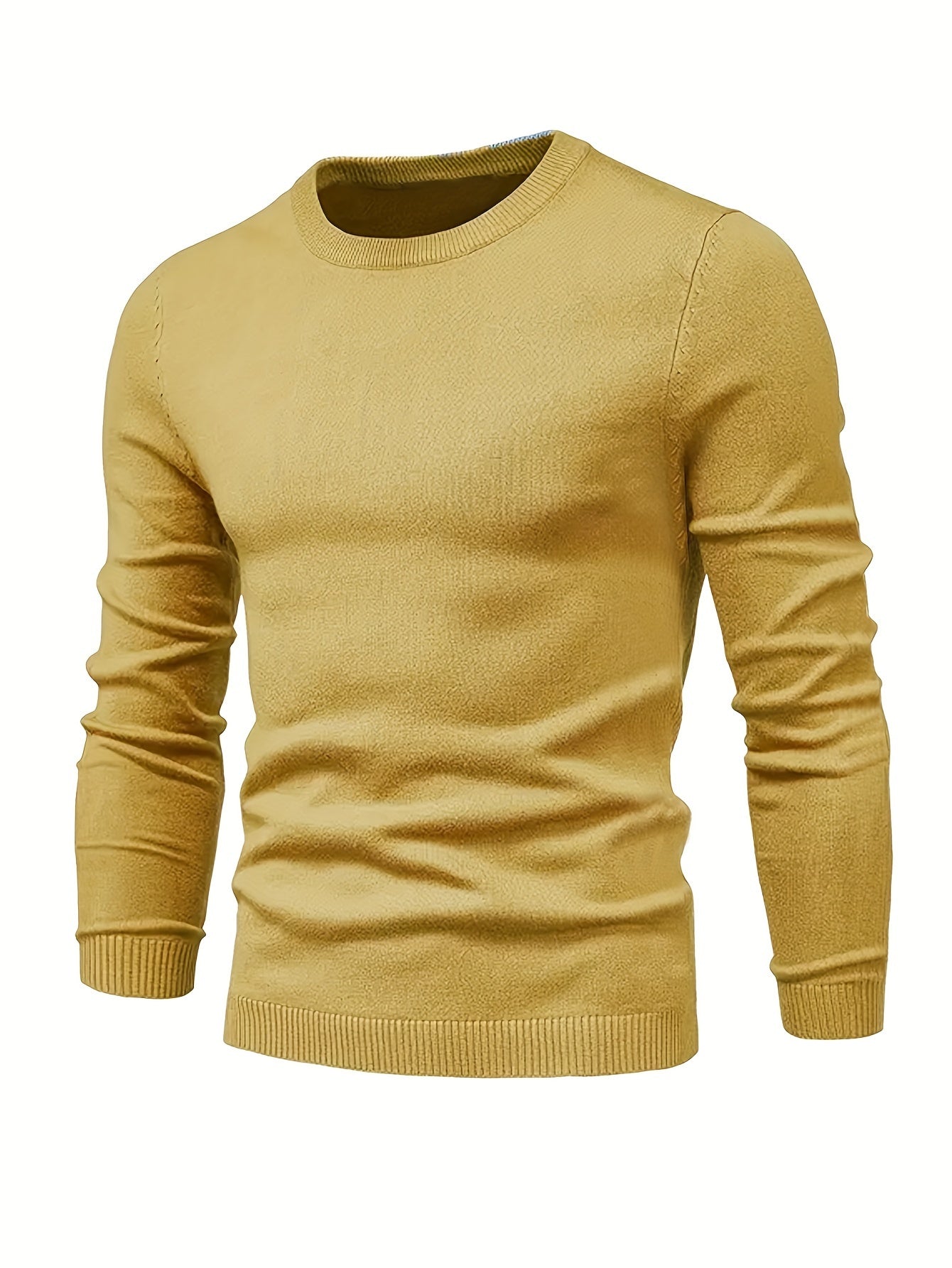 Men's Casual Solid Knitted Sweater - Warm And Stretchy Crew Neck Pullover For Fall And Winter