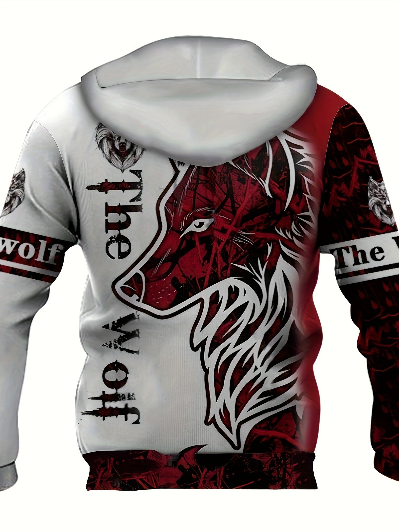 The Wolf Print Hoodie, Cool Hoodies For Men, Men's Casual Graphic Design Pullover Hooded Sweatshirt Streetwear For Winter Fall, As Gifts