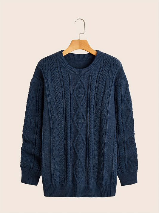 Men's Warm Knit Sweater, Trendy Comfy Pullover