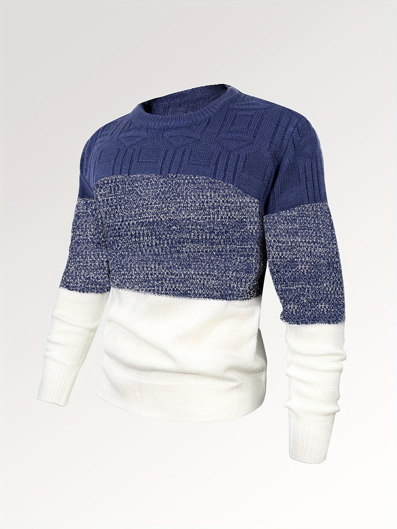 All Match Knitted Cable Sweater, Men's Casual Warm Slightly Stretch Crew Neck Pullover Sweater For Men Fall Winter