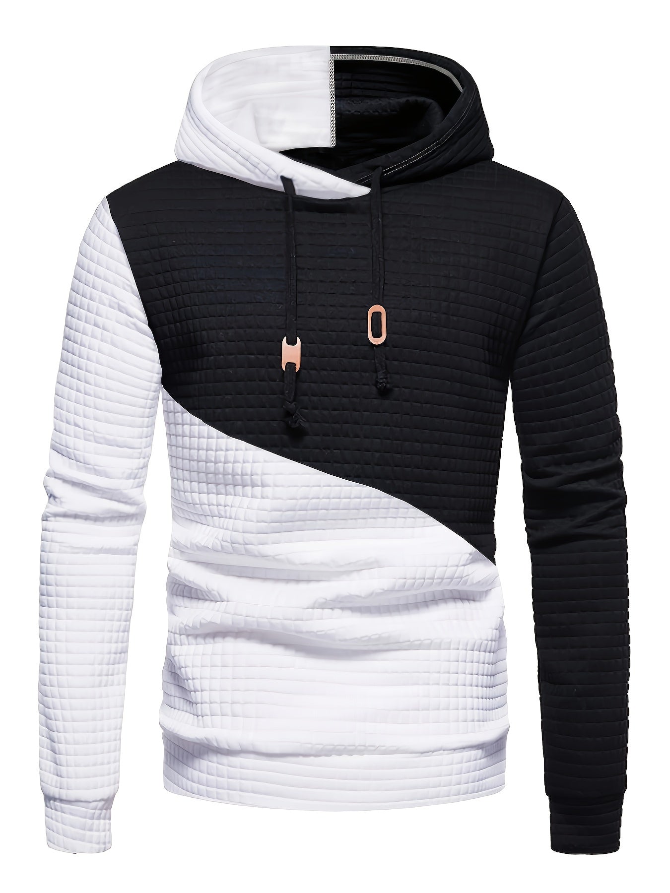 Trendy Mens Waffle Hoodie - Color Block Street Style with Hood & Kangaroo Pocket - Cozy Winter/Fall Sweatshirt - Ideal Gift Idea