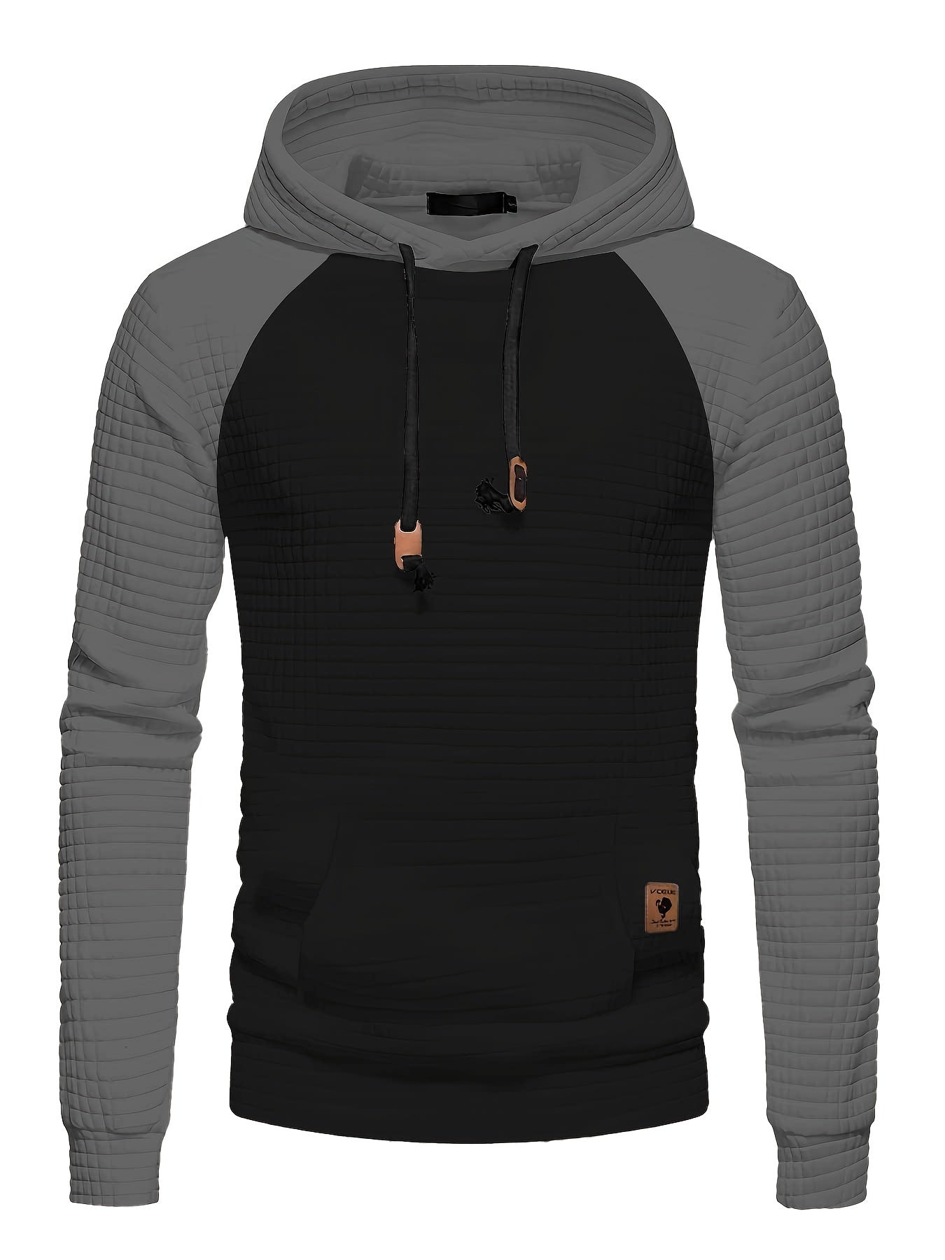 Color Block Waffle Cool Hoodies For Men, Men's Casual Hooded Sweatshirt Streetwear For Winter Fall, As Gifts