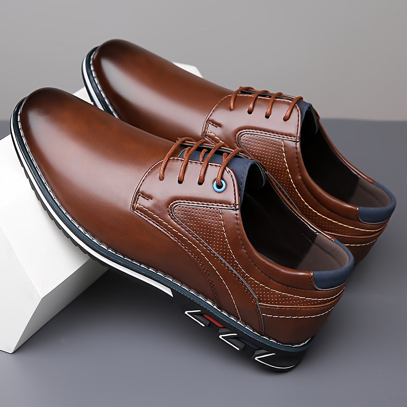 Plus Size Mens PU Leather Dress Shoes - Durable, Non-Slip, Lace-Up for Office and Everyday Wear