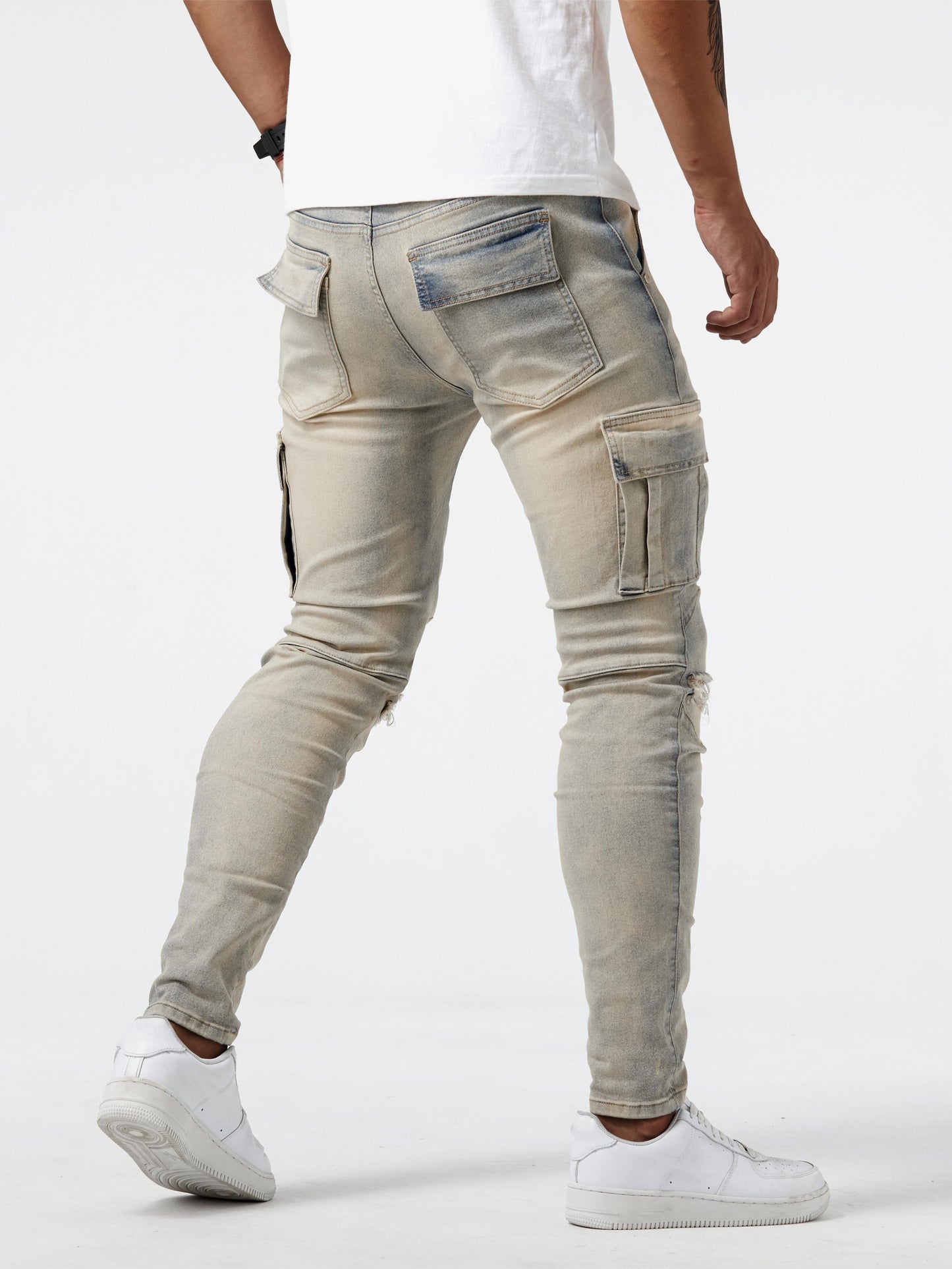 High Stretch Slim Fit Cargo Jeans - Soft, Breathable, Comfortable Denim Pants with Multi Pockets for Teen Men - Perfect for Casual Street Style, All-Season Wear