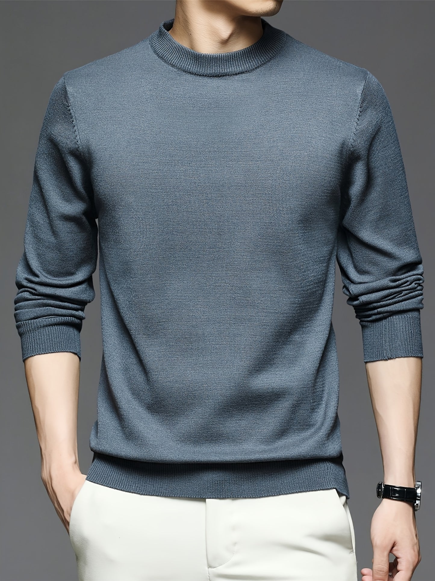 All Match Knitted Sweater, Men's Casual Warm Slightly Stretch crew Neck Pullover Sweater For men Fall Winter