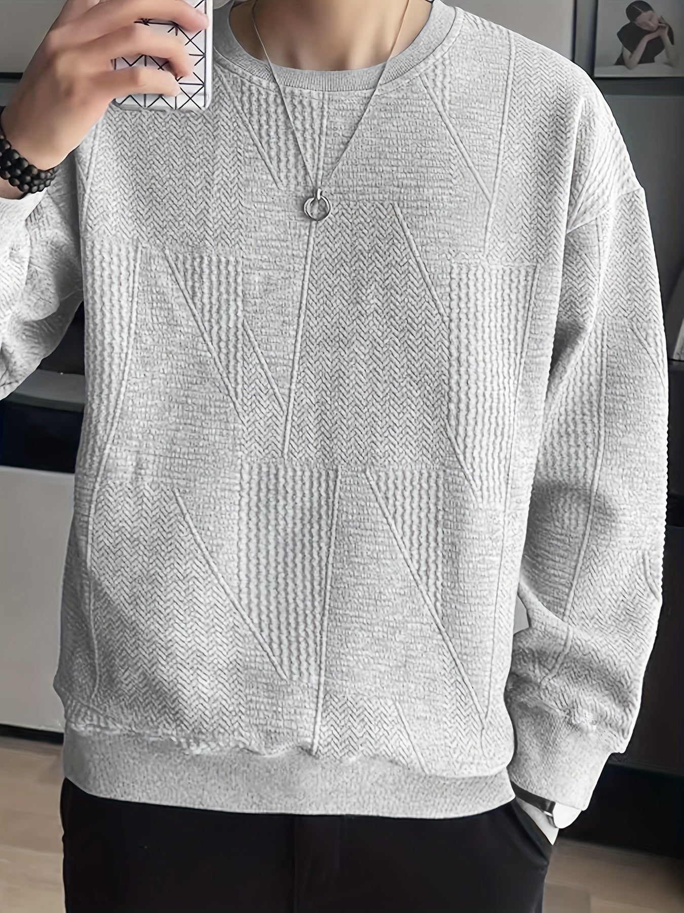 Mens Classic Crew Neck Long Sleeve Sweatshirt - Comfortable Casual Style - Warm Solid Pullover for Spring, Fall, and Winter - Versatile Everyday Wear - Mens Fashion Essential