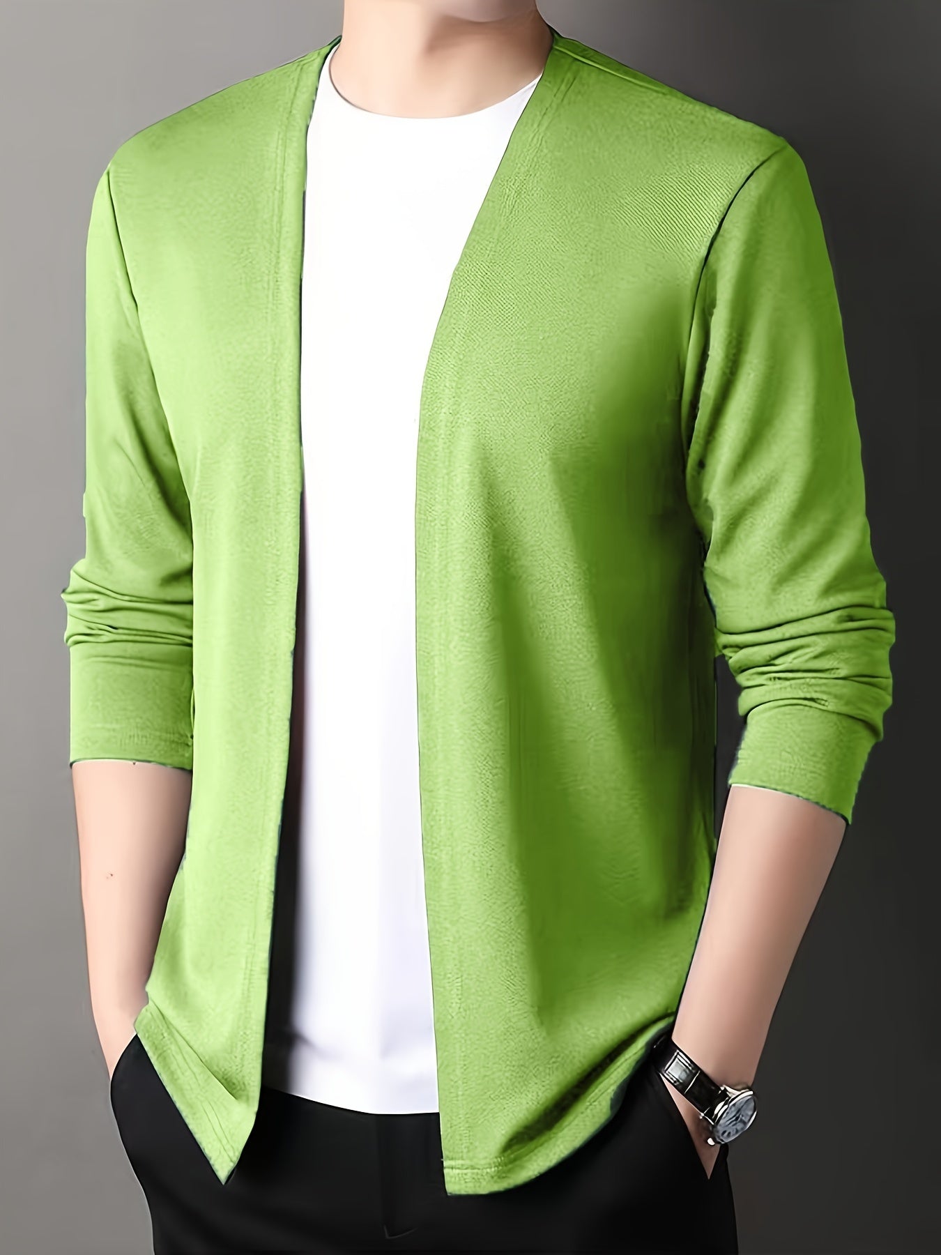 Men's Solid Knitted Cardigan, Casual Breathable Long Sleeve Slim-fit Open Front Sweater For Outdoor Activities