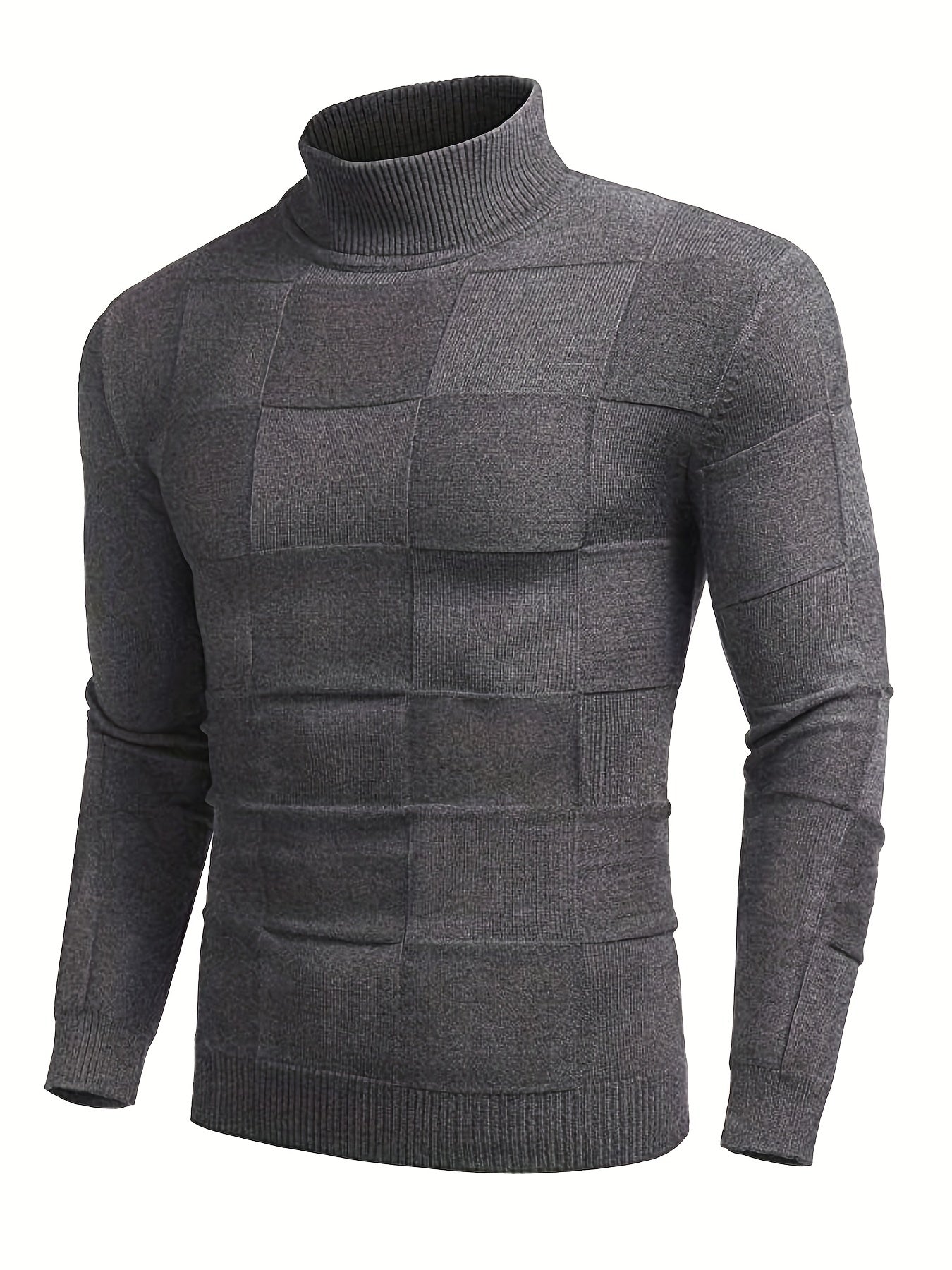 Men's Plain Turtleneck Sweater, Trendy High Stretch Fashion Comfy Thermal Tops