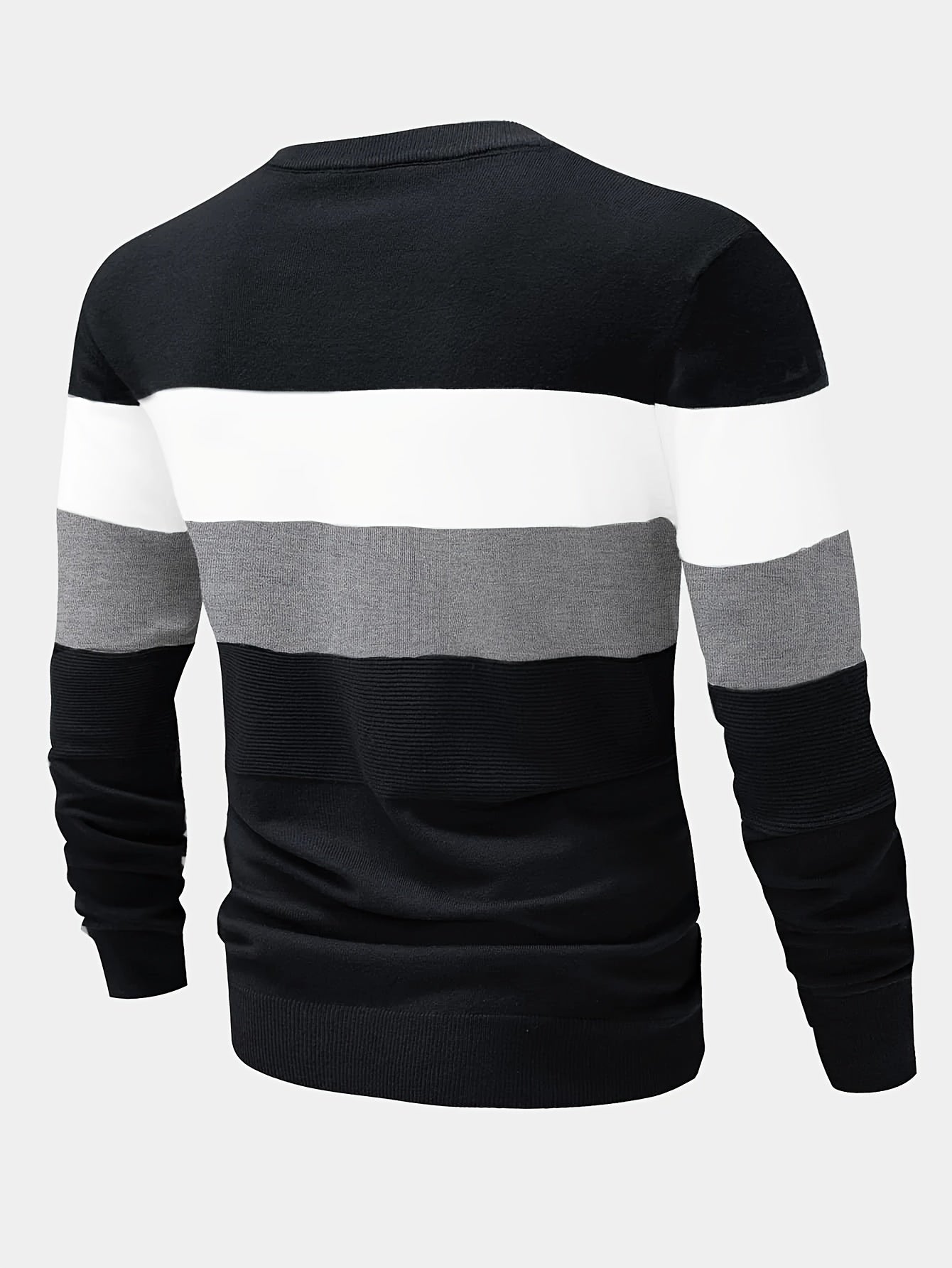 1pc, Men's Color Block Striped Knit Sweater With Crew Neck And Long Sleeves, Casual And Trendy Tops For Autumn And Winter Daily And Casual Wear