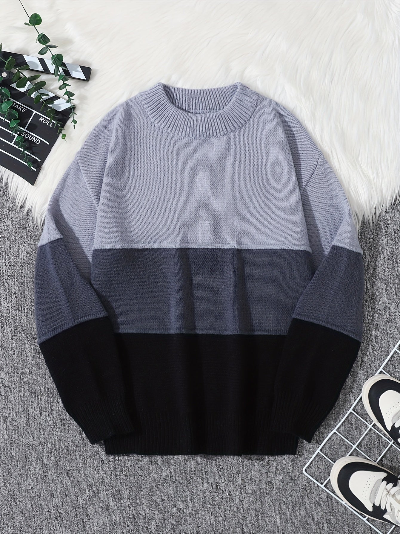 Men's Color Block Pullover Sweater - Long Sleeve Crew Neck Regular Fit, Trendy and Casual for Autumn Winter Daily Wear