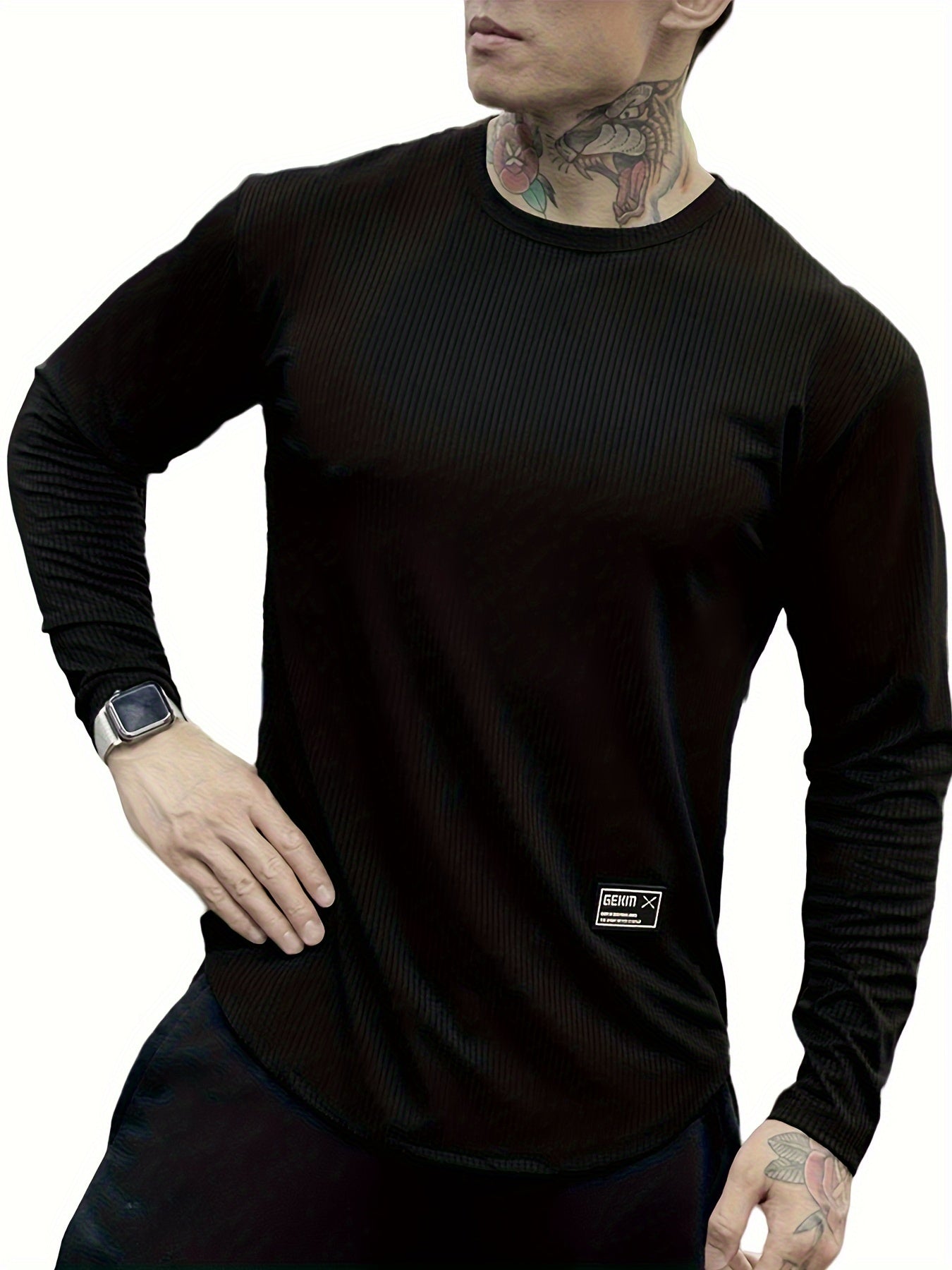 Quick-drying Men's Long-sleeved Solid Color Round Neck Sports T-shirt for Running Fitness Basketball Training