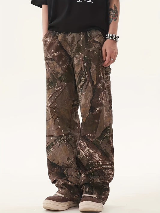 Men's Camouflage Pattern Print Jeans, Men's Stylish Comfy Denim Pants, Versatile For Outdoor Activity & Casual Wear