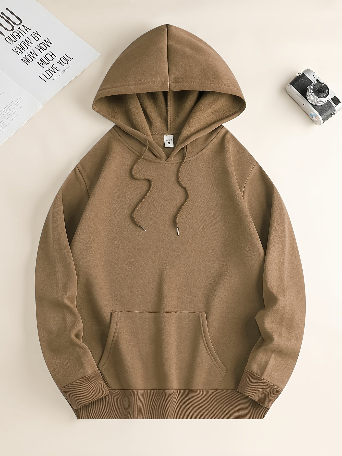 Mens Solid Color Hoodie - Cozy Loose Fit with Kangaroo Pocket - Stylish Autumn Winter Pullover for Comfy Casual Wear