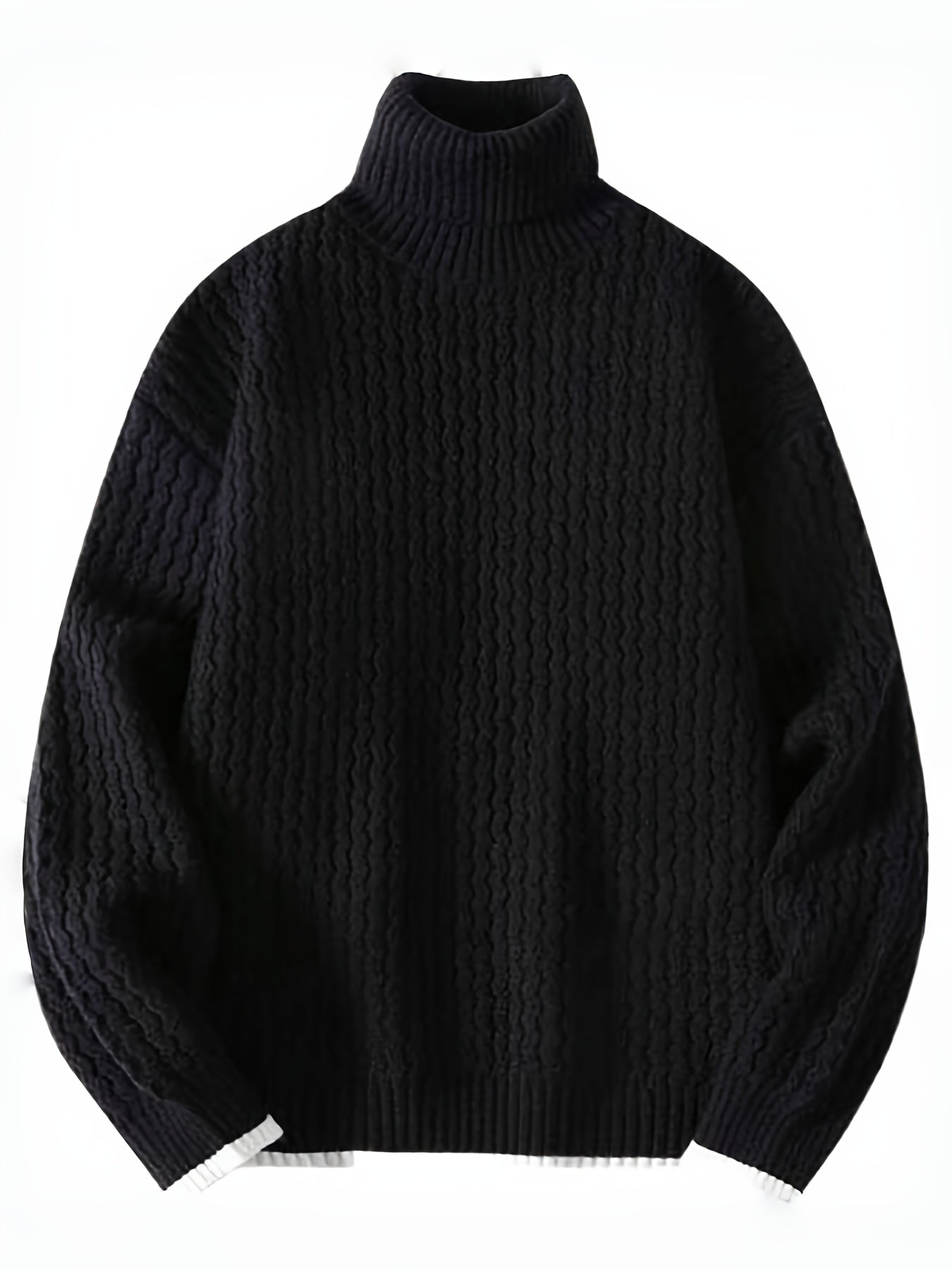 Cozy Solid Striped Knit Pullover Sweater - Men's Casual Long Sleeve Turtle Neck for Fall Winter - Soft, Warm, and Breathable