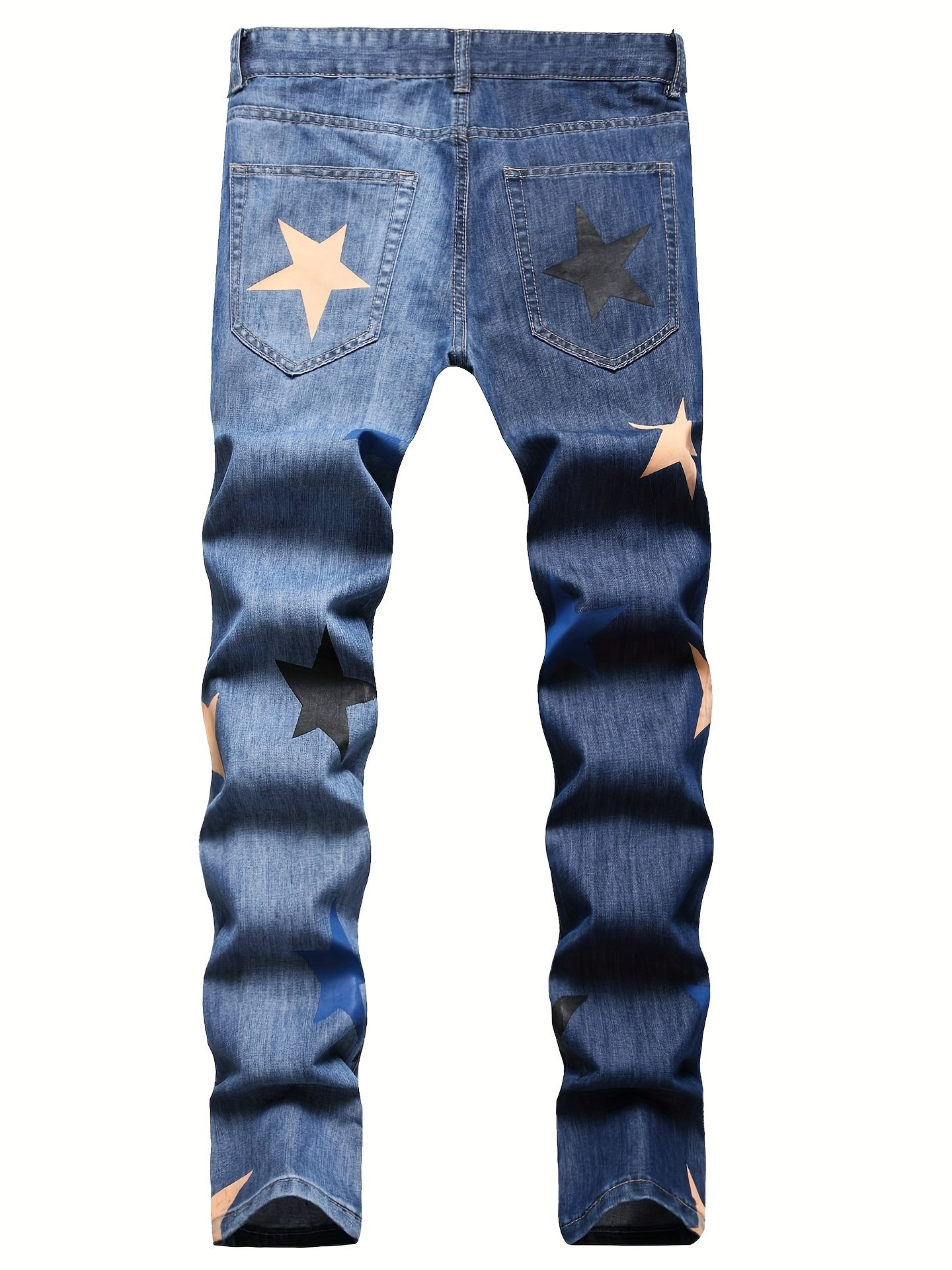 Men's Slim Fit Jeans, Fashion Star Pattern Print, Street Style Fashion Denim Pants For All Seasons