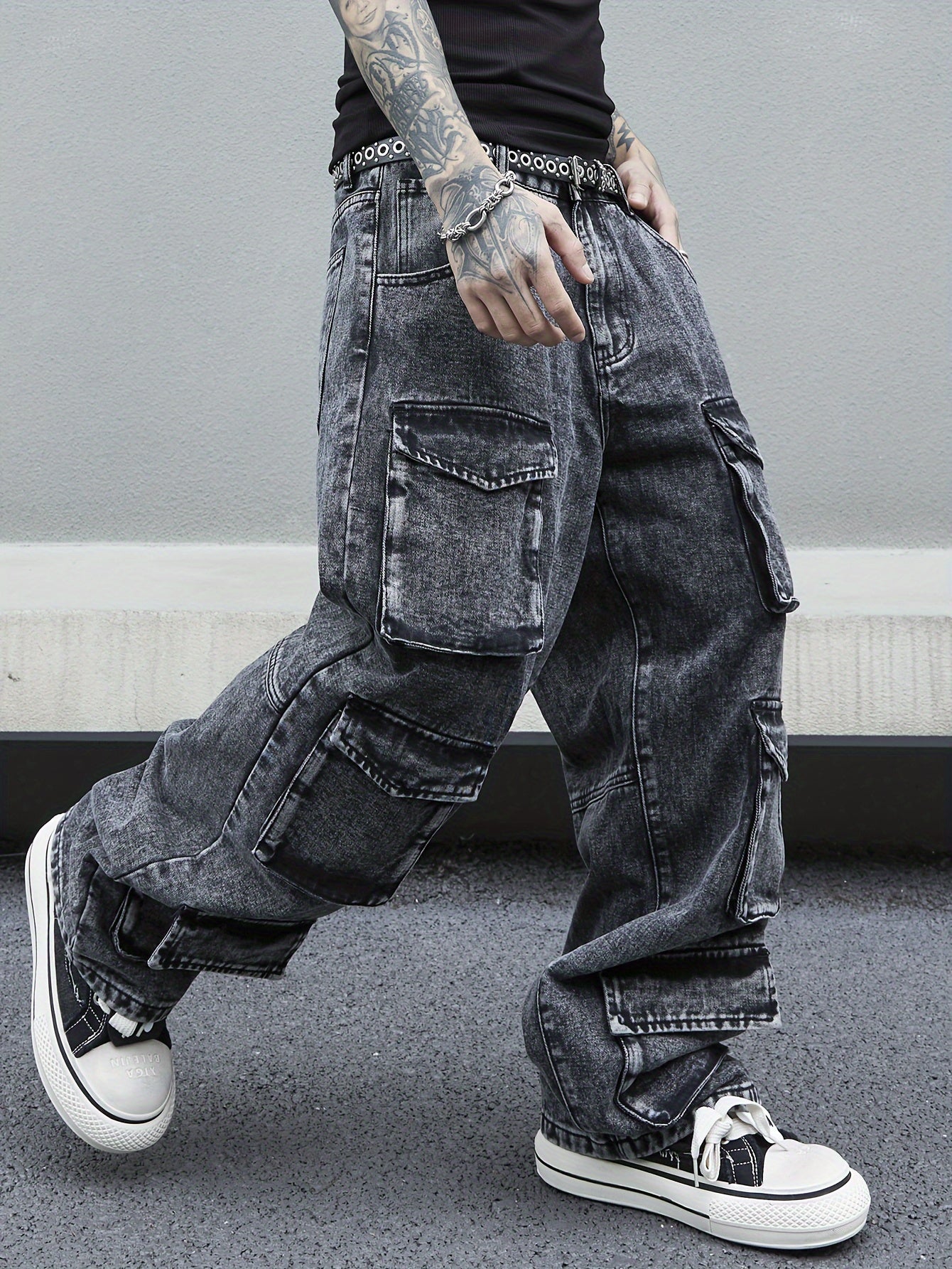 Men's Loose Fit Wide Leg Jeans With Pockets, Men's Stylish Comfy Denim Pants, Street Style Fashion