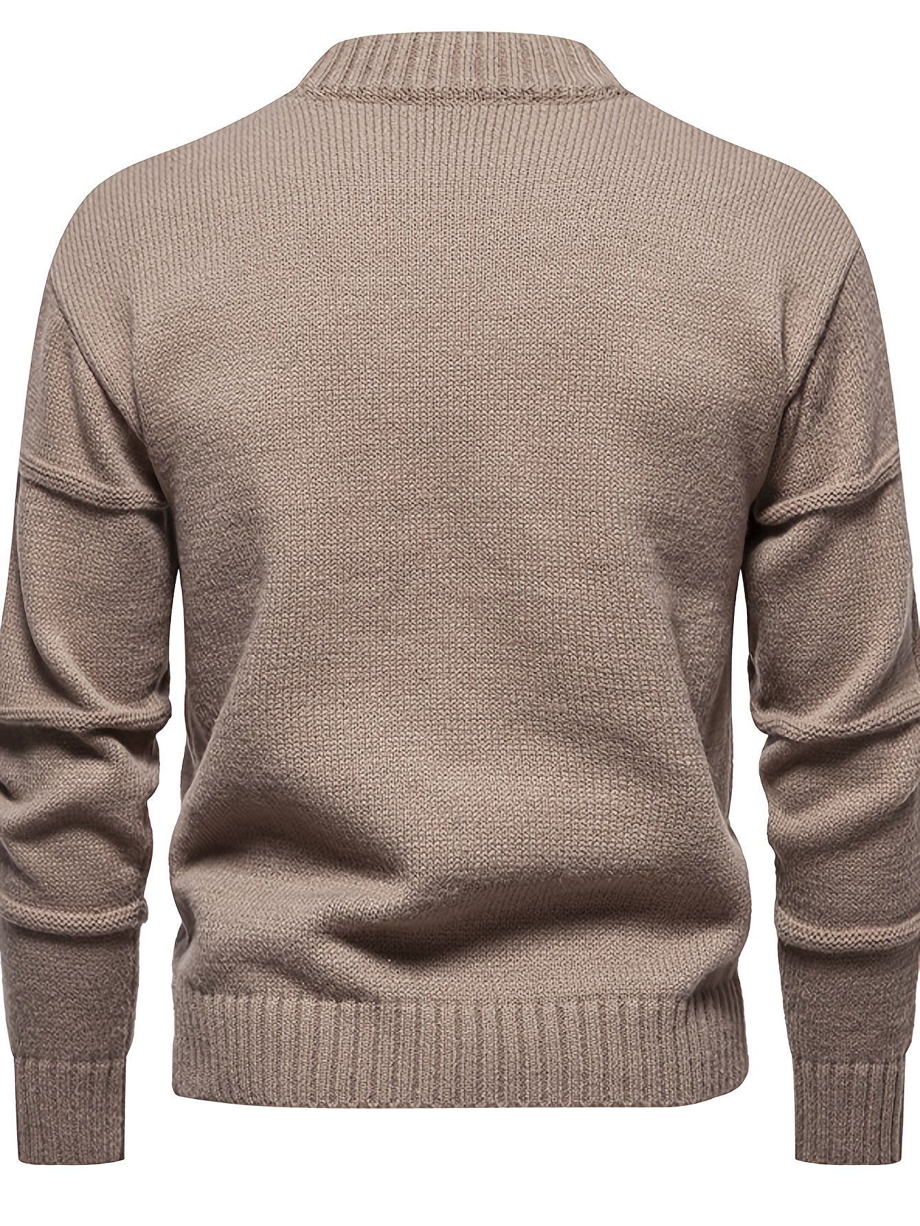 Men's Solid Knitted Pullover, Casual Long Sleeve Crew Neck Sweater For Fall Winter