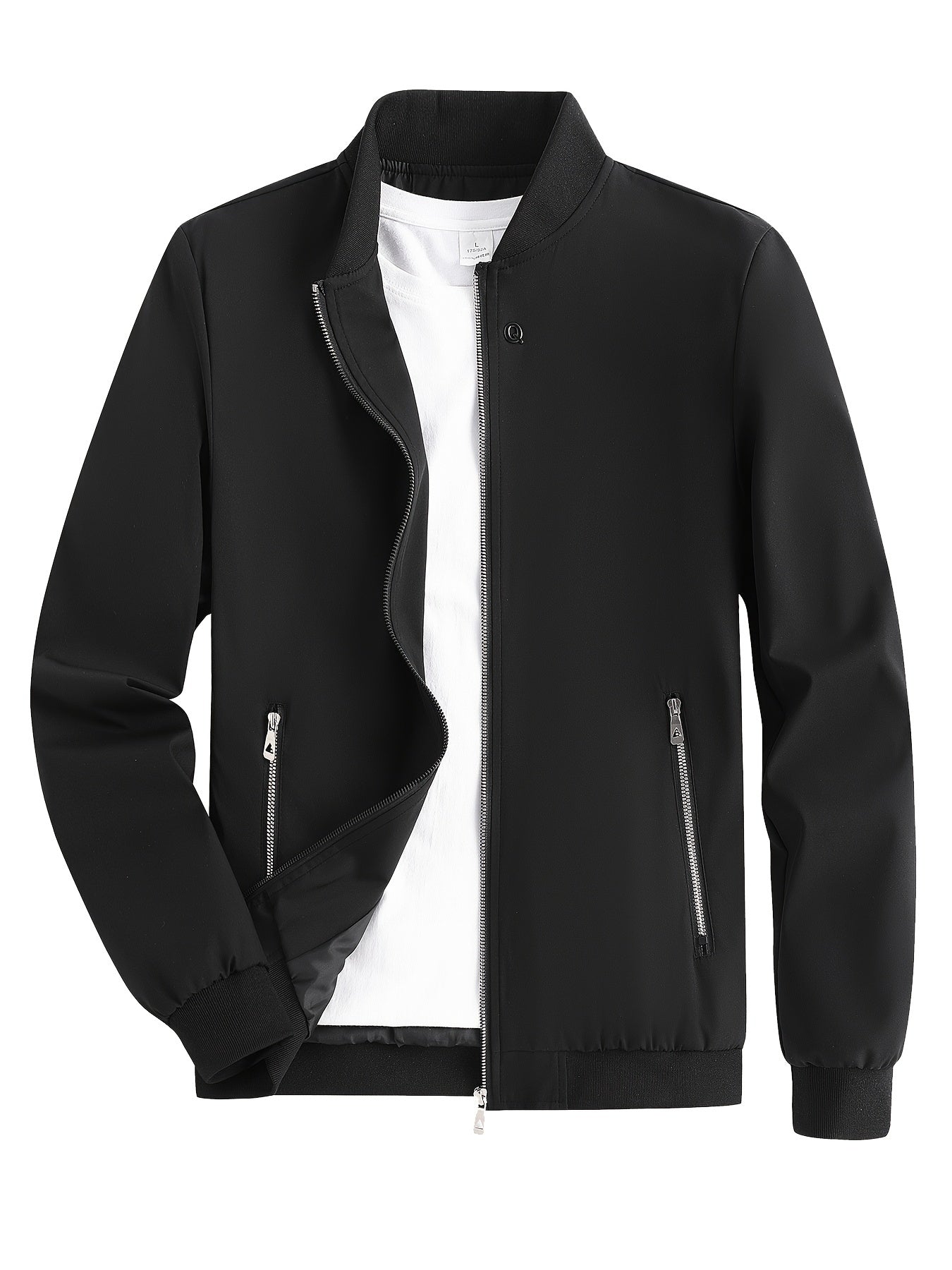 Casual Zipper Long Sleeves Jackets, Stand Collar Pockets Windproof Slim Fit Tops For Spring Fall