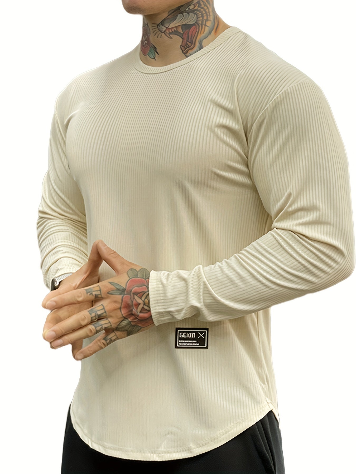 Quick-drying Men's Long-sleeved Solid Color Round Neck Sports T-shirt for Running Fitness Basketball Training