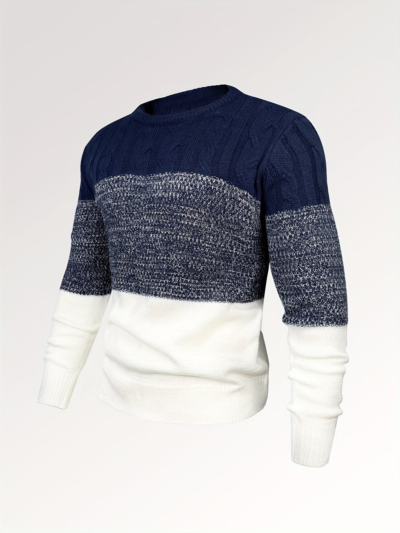 All Match Knitted Cable Sweater, Men's Casual Warm Slightly Stretch Crew Neck Pullover Sweater For Men Fall Winter