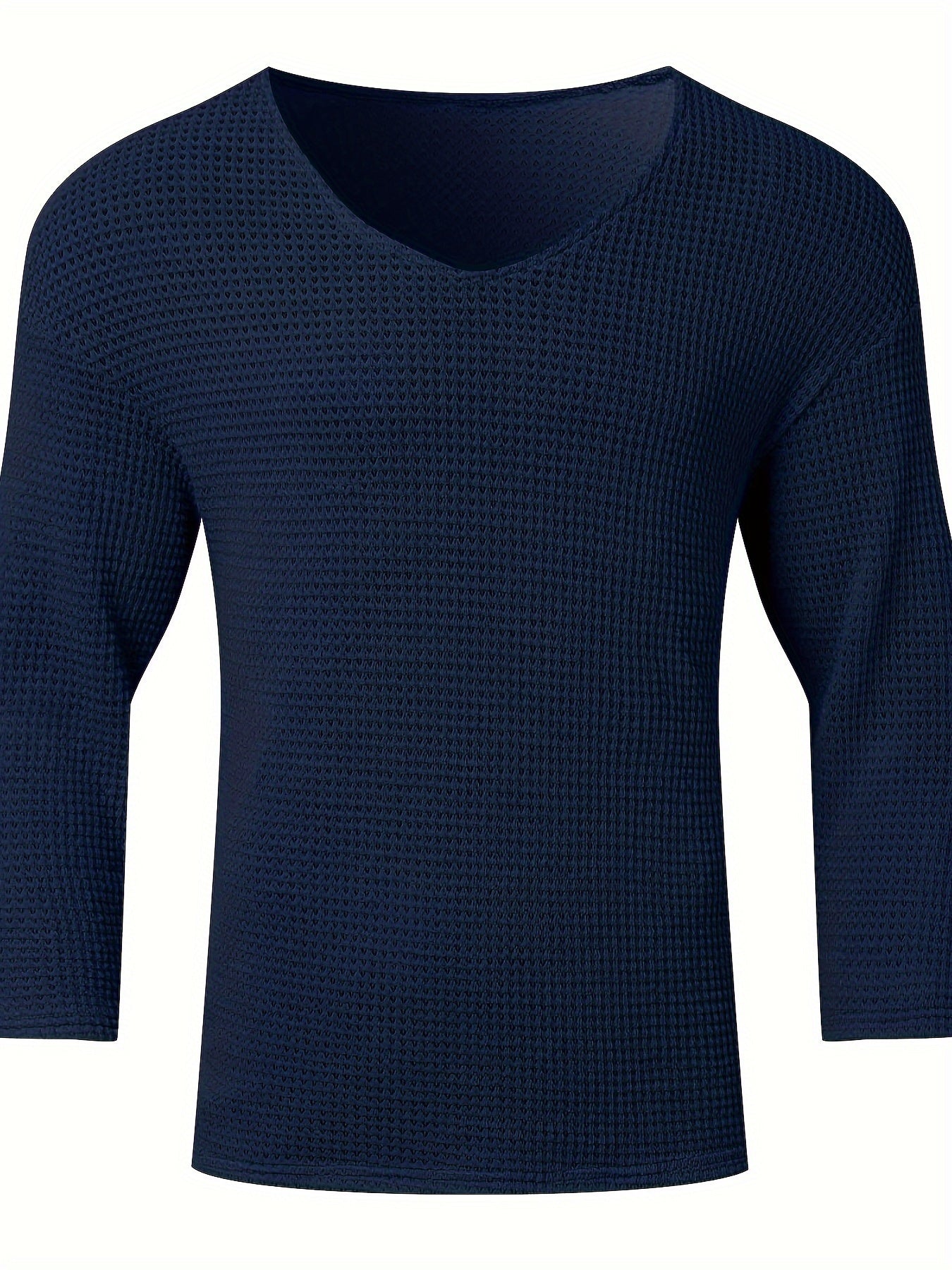 Men's Solid Knit V-neck Long Sleeve Sweater With Hollow Pieces, Chic And Trendy Tops For Spring And Autumn Daily And Holiday Leisurewear