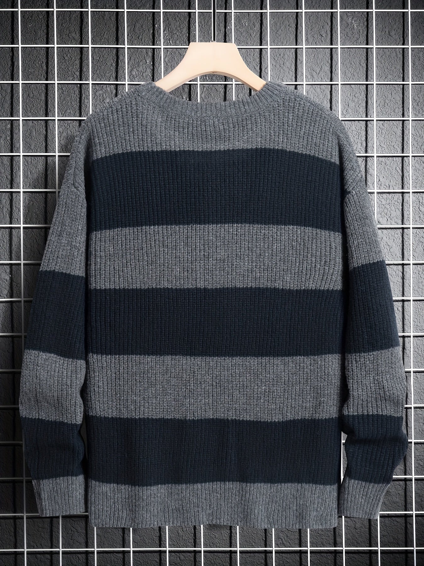 Trendy Men's Color Block Knitted Sweater - Warm And Comfortable Loose Pullover For Stylish Men