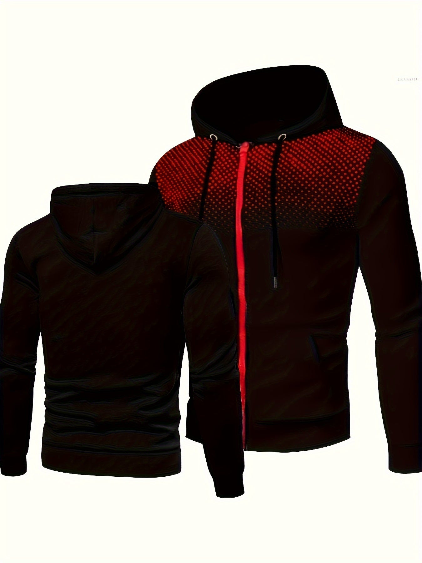 Men's Casual Long Sleeve Dot Print Hooded Jacket with Zipper for Gym Sports - Spring Fall Hoodie Coat