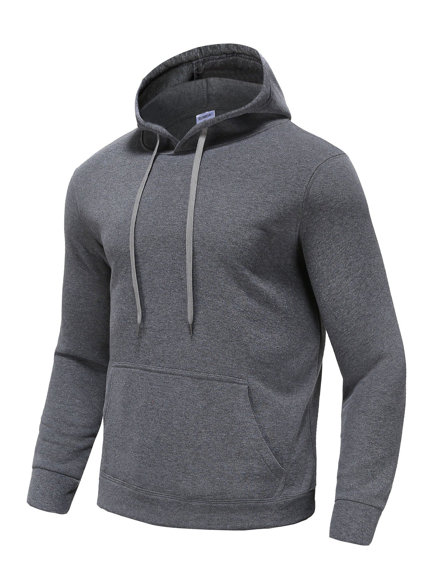 Mens Cozy Thermal Hoodie with Rich Solid Color - Pouch Pocket & Adjustable Drawstring Hood - Perfect for Casual Wear