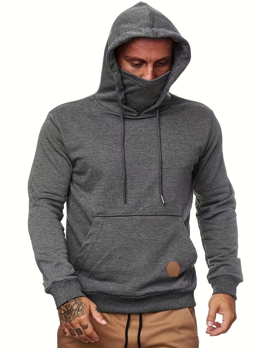 FORUWISH  -  Cool Hoodies With Mask For Men, Men's Casual Solid Pullover Hooded Sweatshirt With Kangaroo Pocket Streetwear For Winter Fall, As Gifts