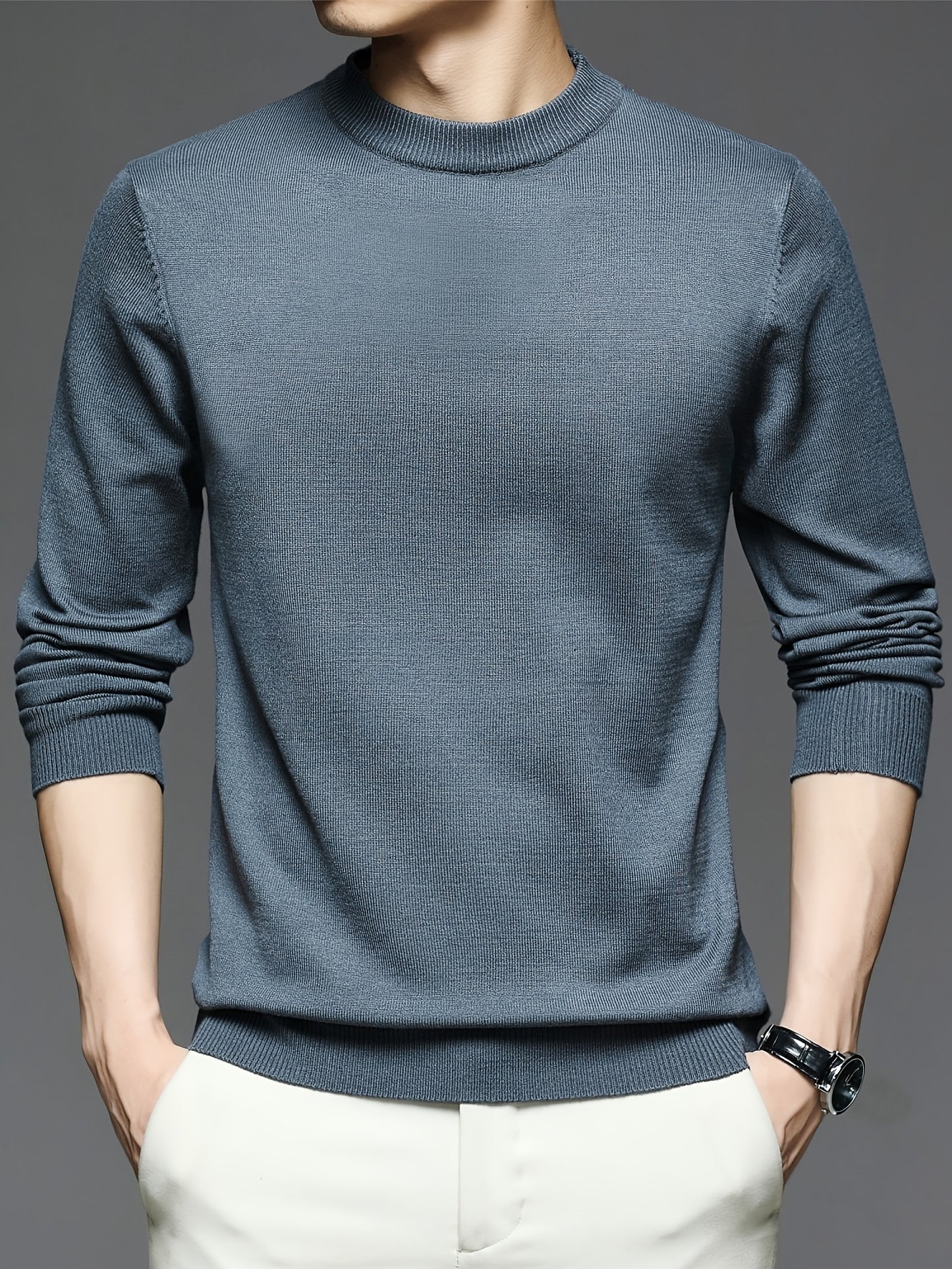 All Match Knitted Sweater, Men's Casual Warm Slightly Stretch crew Neck Pullover Sweater For men Fall Winter