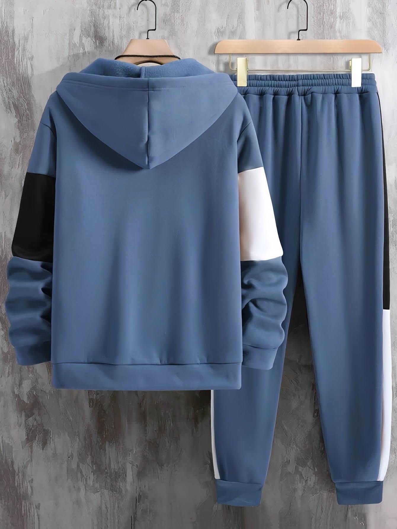 2-Piece Color Block Long Sleeve Zip Up Hooded Jacket and Drawstring Pants Set - Sweatsuits for Outdoor Enthusiasts - Water Resistant, Breathable, and Comfortable