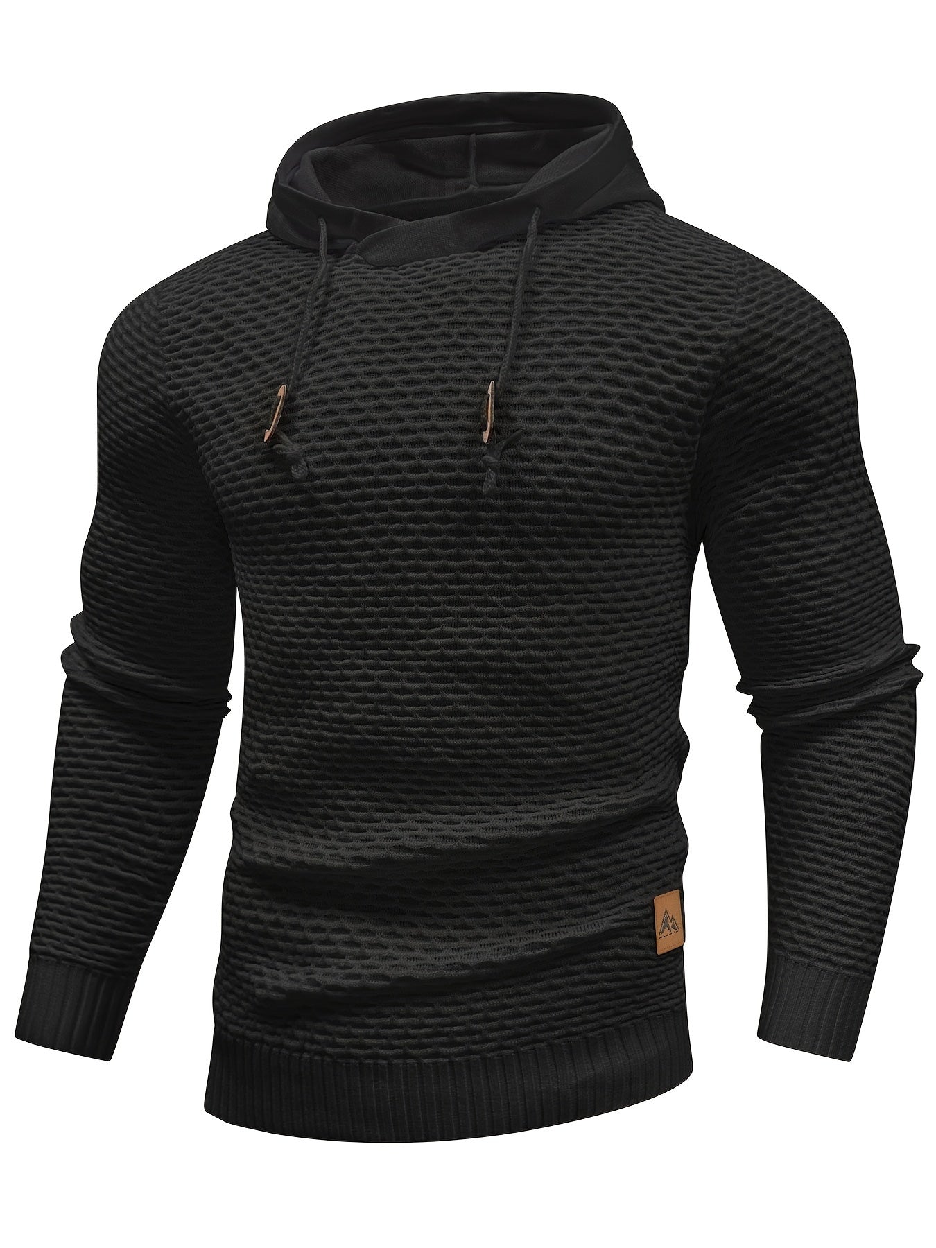 Men's Solid Waffle Hooded Sweatshirt For Spring Fall